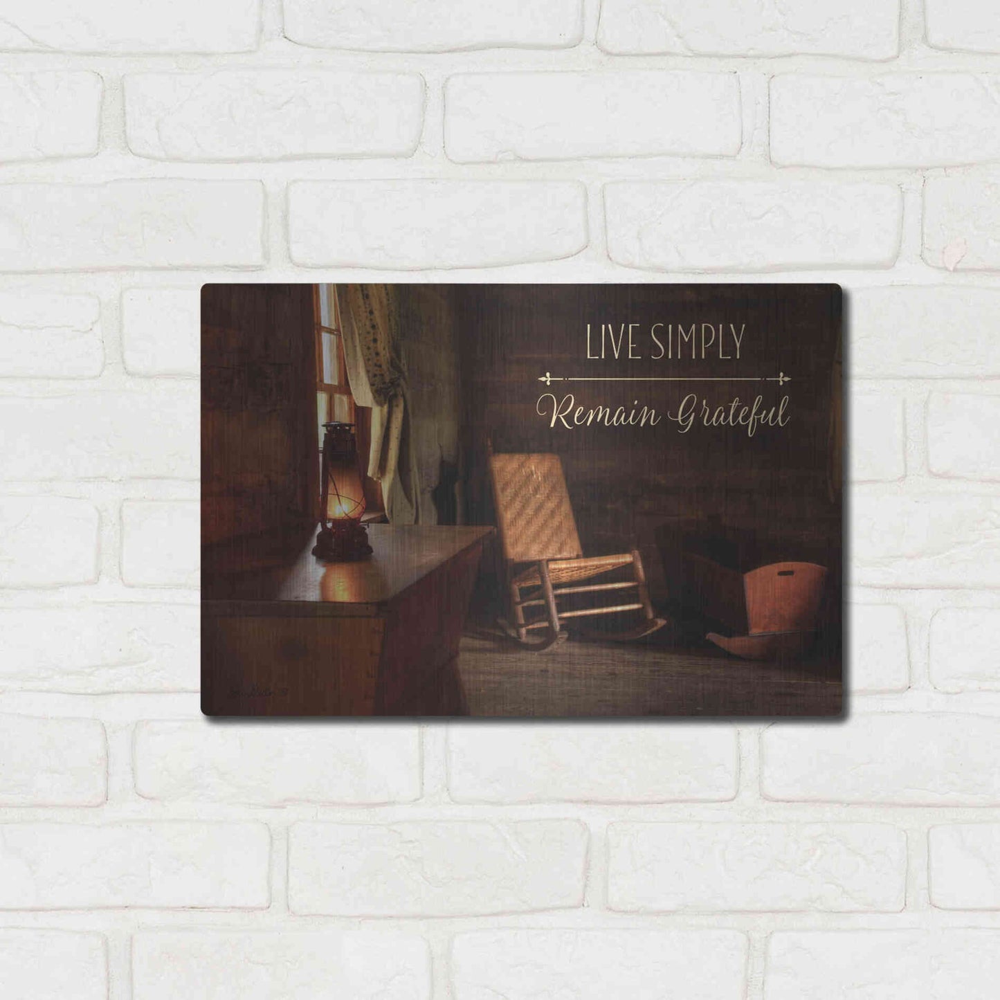 Luxe Metal Art 'Live Simply' by Lori Deiter, Metal Wall Art,16x12