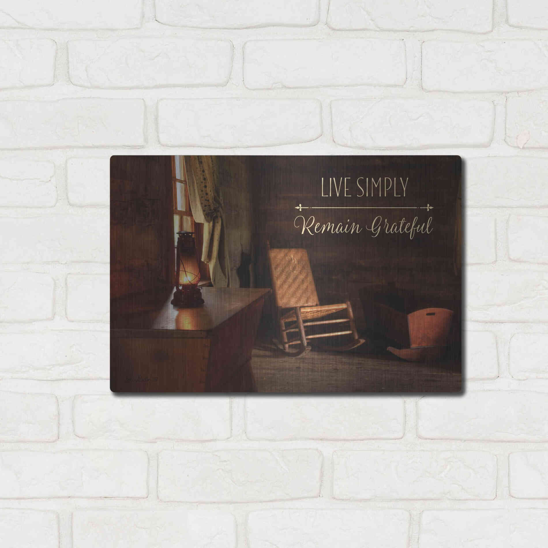 Luxe Metal Art 'Live Simply' by Lori Deiter, Metal Wall Art,16x12