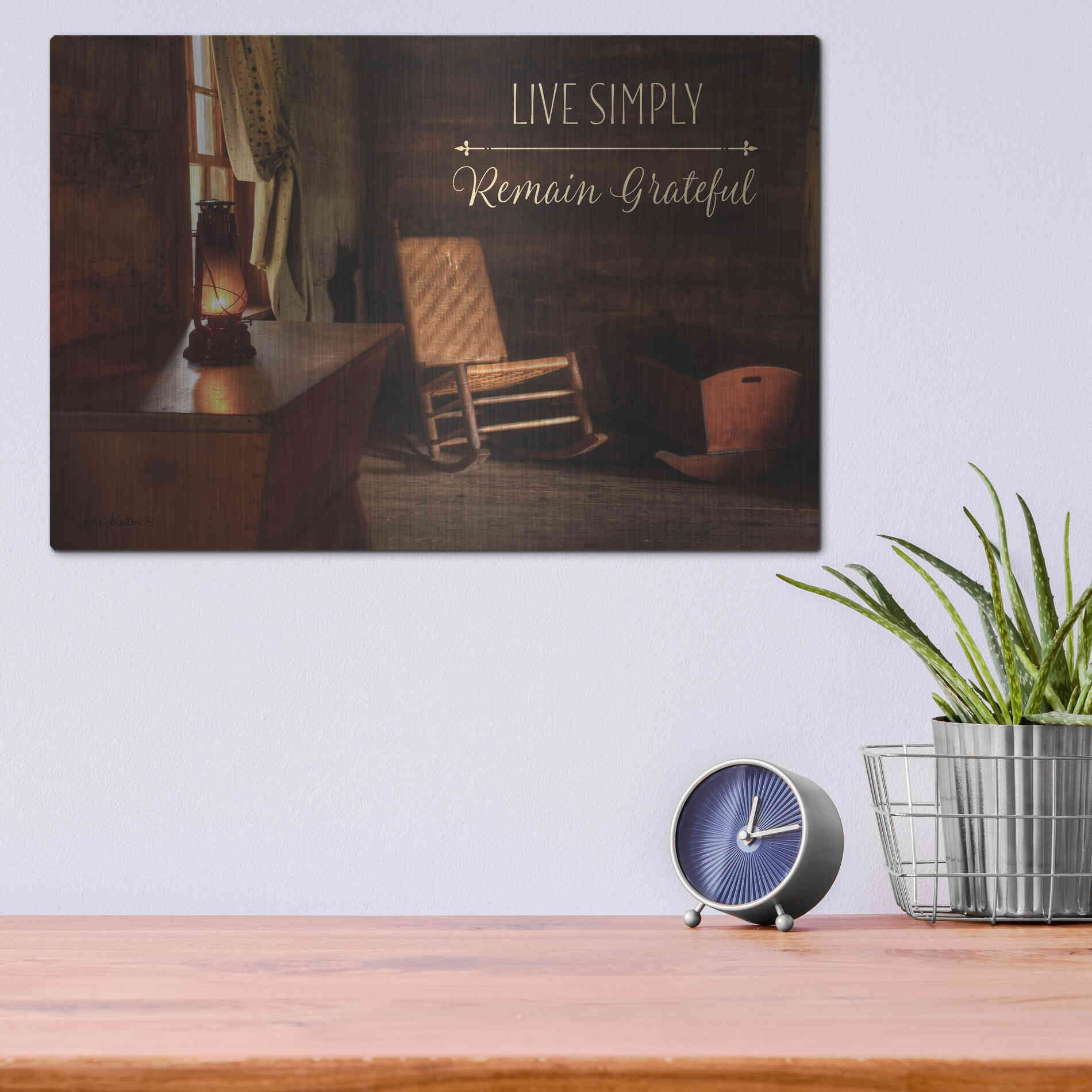 Luxe Metal Art 'Live Simply' by Lori Deiter, Metal Wall Art,16x12