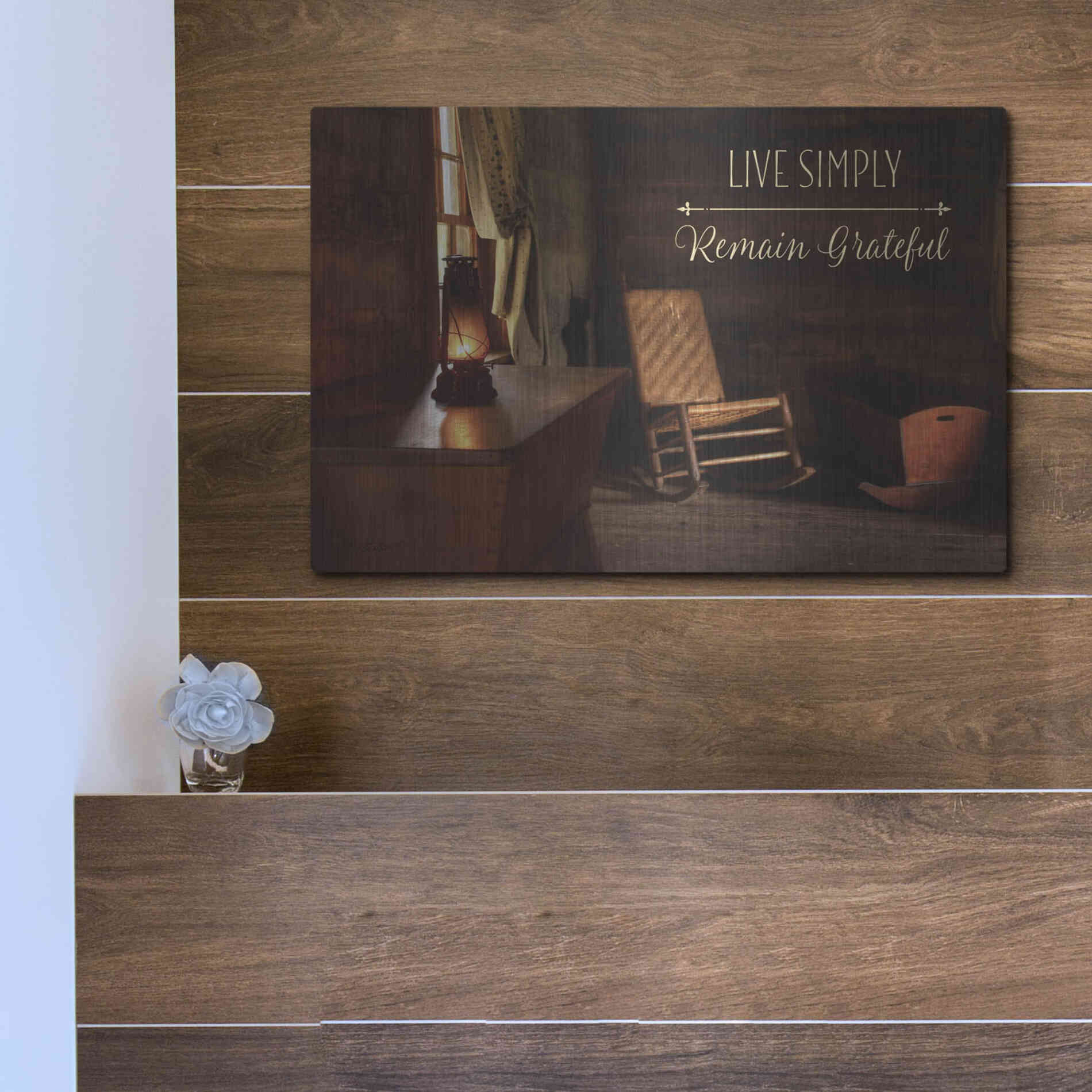 Luxe Metal Art 'Live Simply' by Lori Deiter, Metal Wall Art,16x12