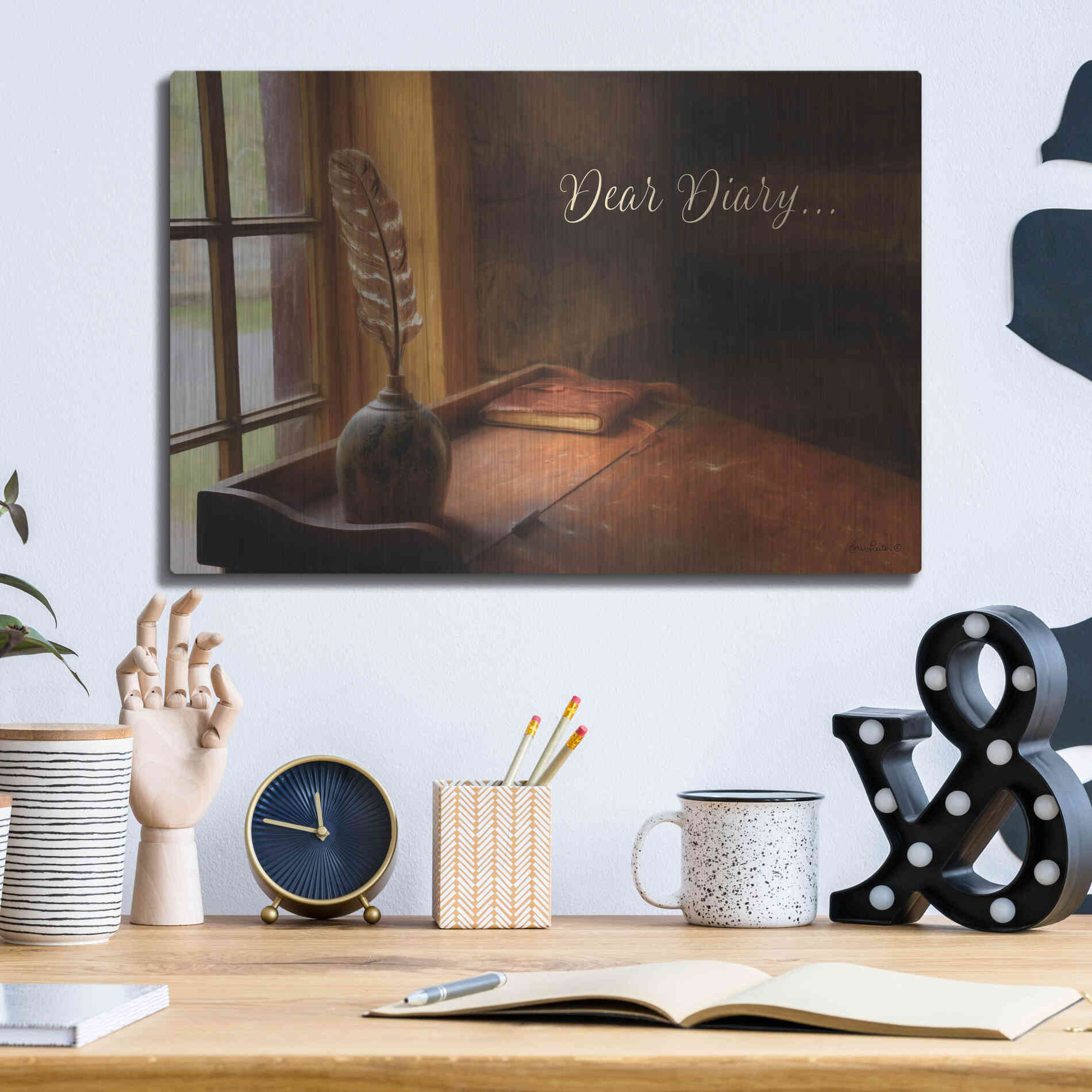 Luxe Metal Art 'Dear Diary' by Lori Deiter, Metal Wall Art,16x12