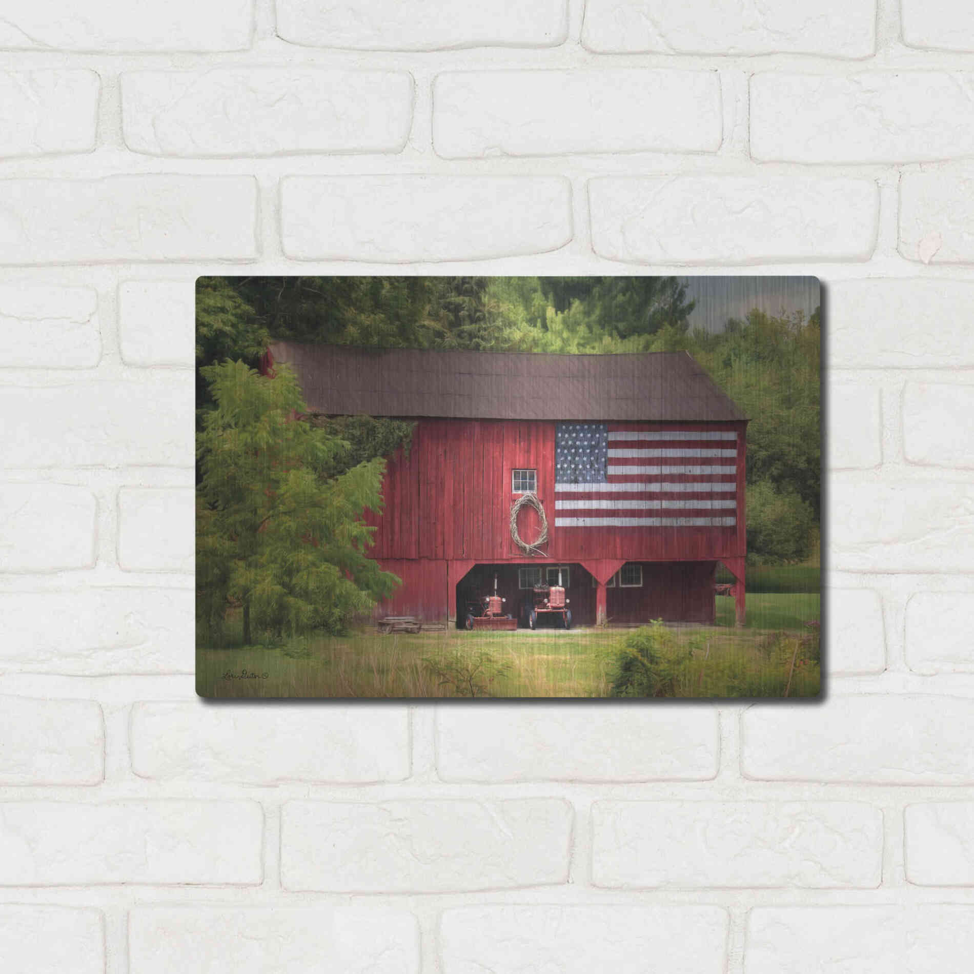 Luxe Metal Art 'Patriotic Farmer' by Lori Deiter, Metal Wall Art,16x12