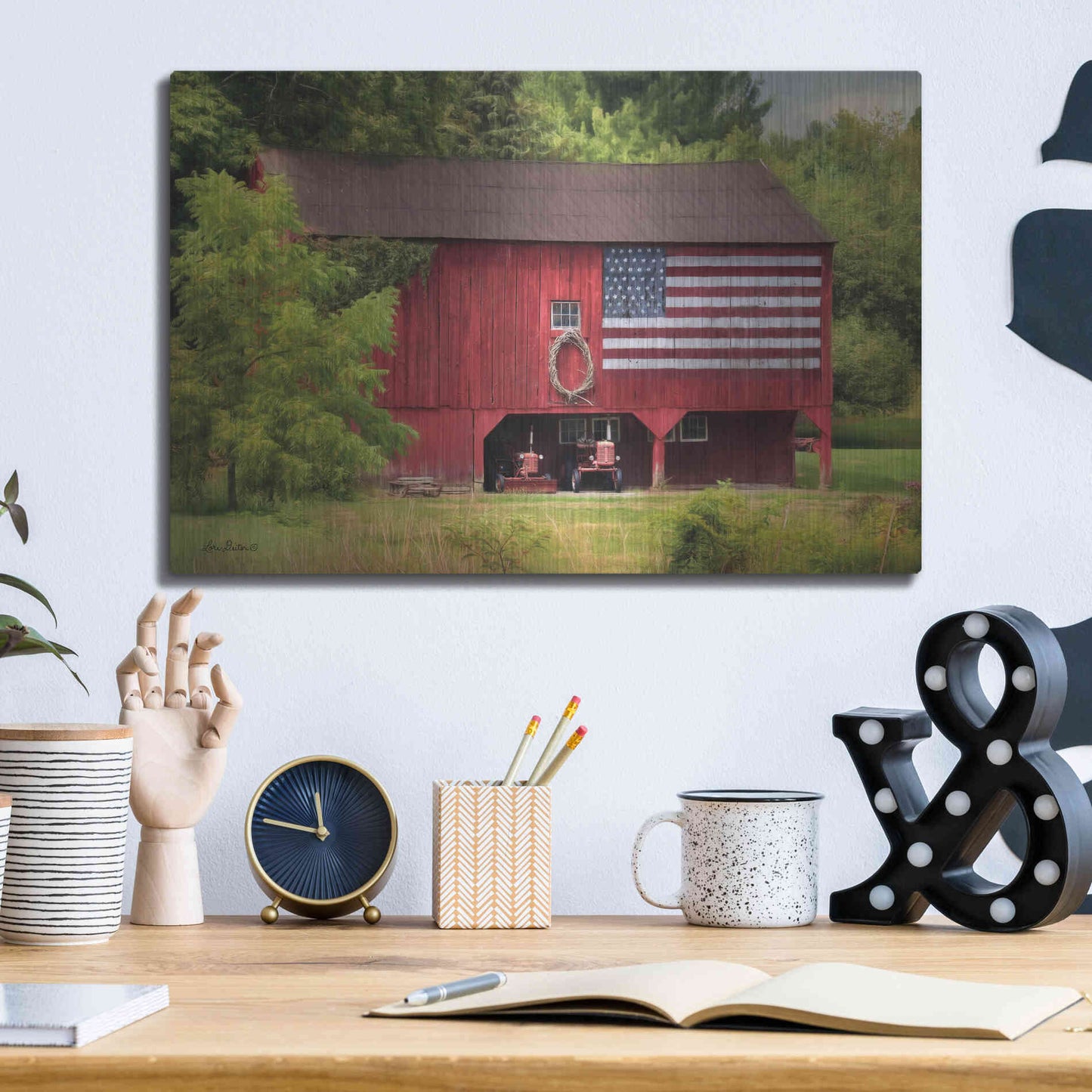 Luxe Metal Art 'Patriotic Farmer' by Lori Deiter, Metal Wall Art,16x12