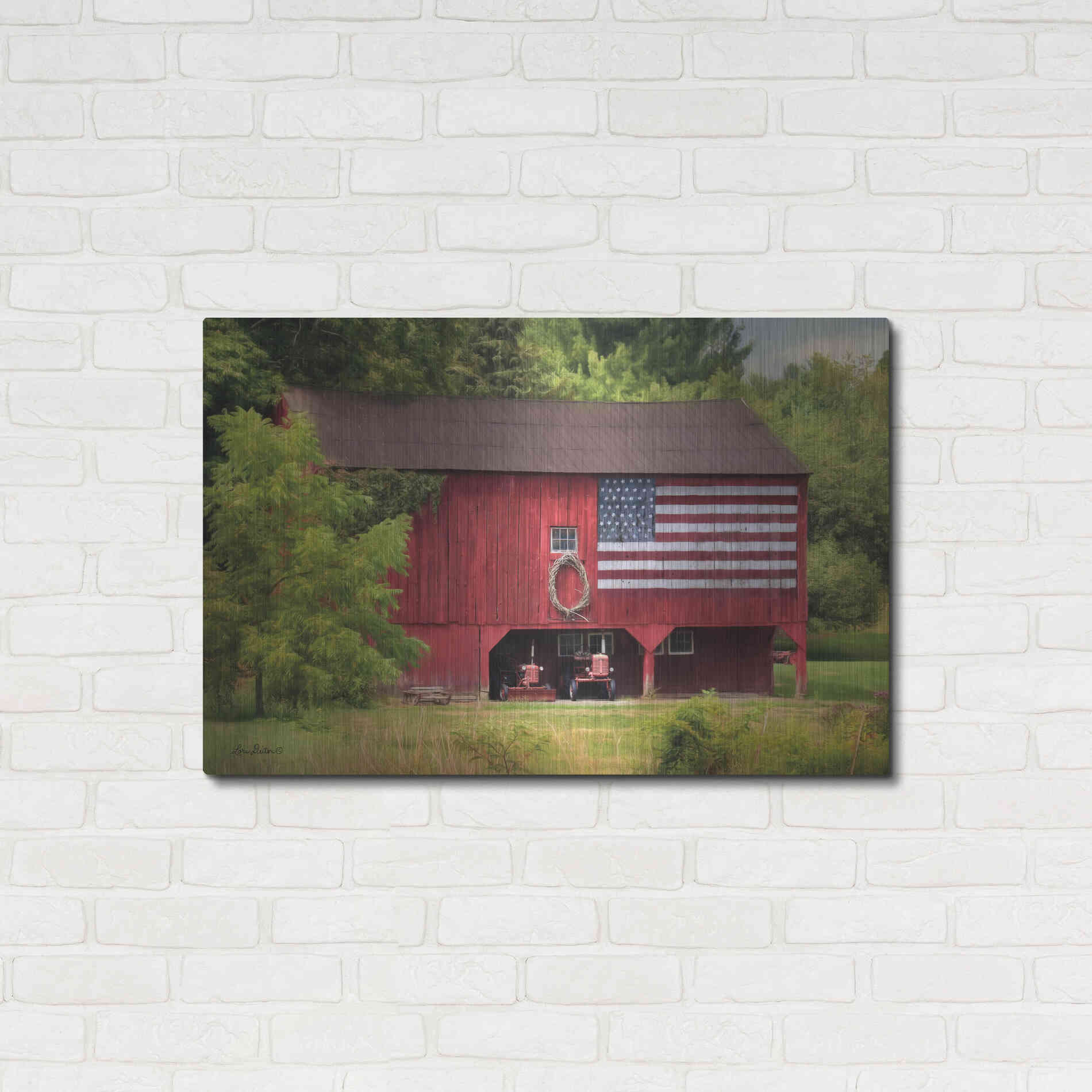 Luxe Metal Art 'Patriotic Farmer' by Lori Deiter, Metal Wall Art,36x24