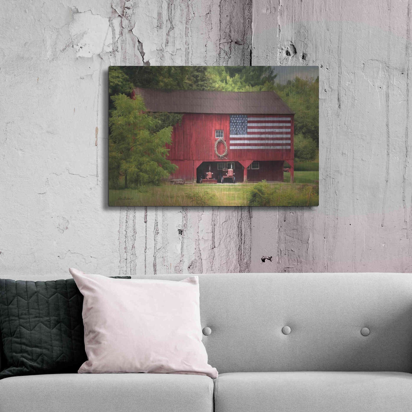 Luxe Metal Art 'Patriotic Farmer' by Lori Deiter, Metal Wall Art,36x24