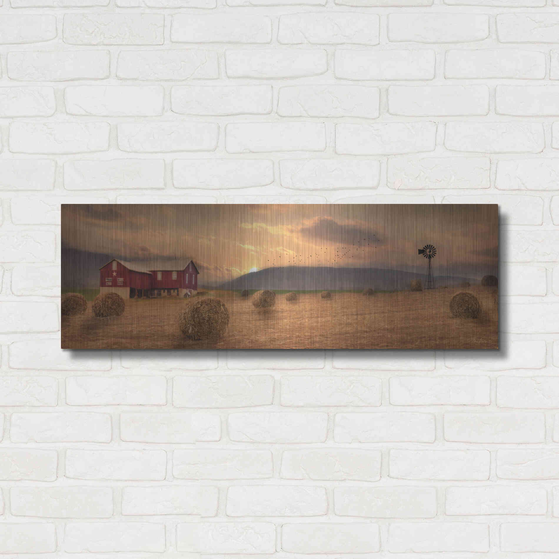 Luxe Metal Art 'Workin' the Farm' by Lori Deiter, Metal Wall Art,36x12