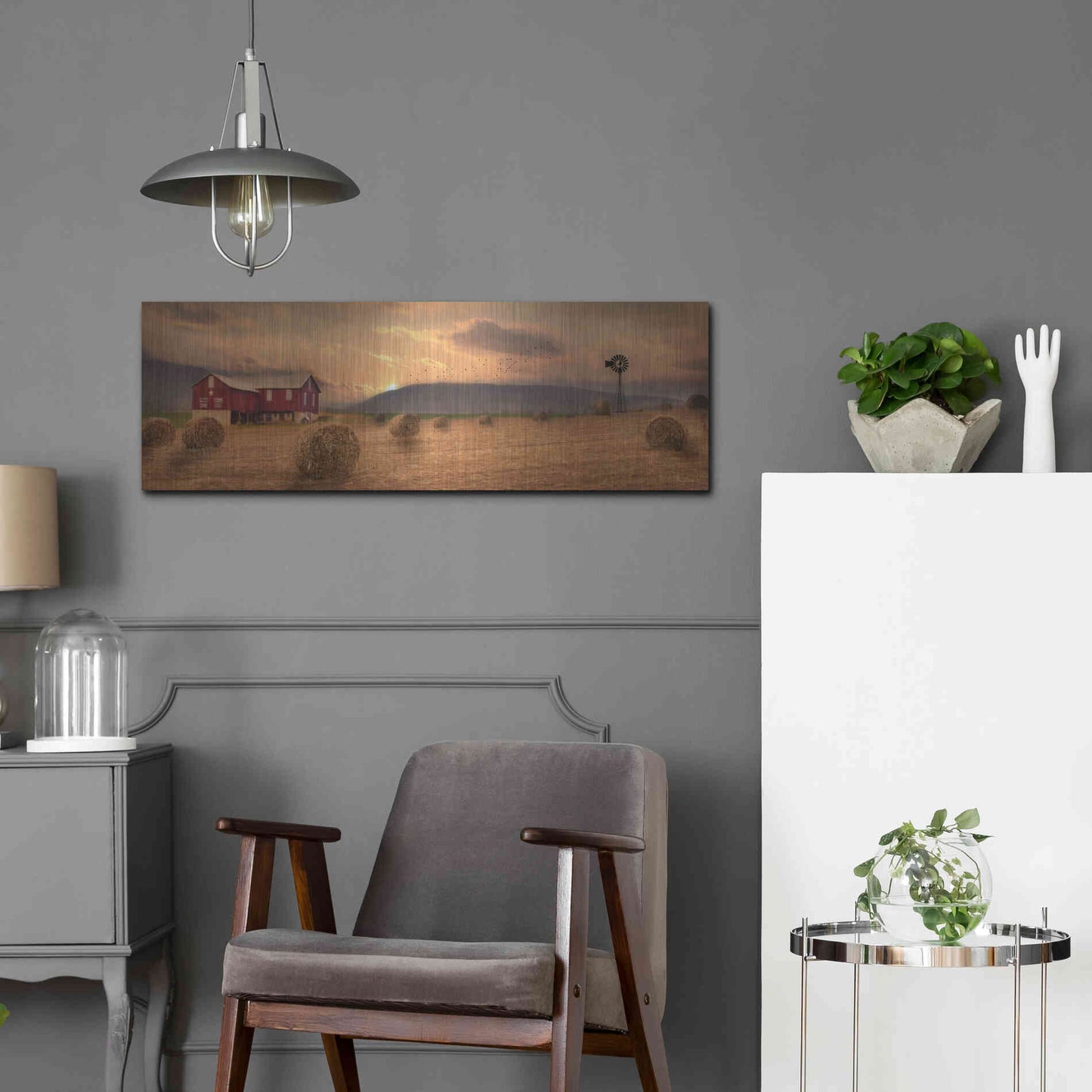 Luxe Metal Art 'Workin' the Farm' by Lori Deiter, Metal Wall Art,36x12