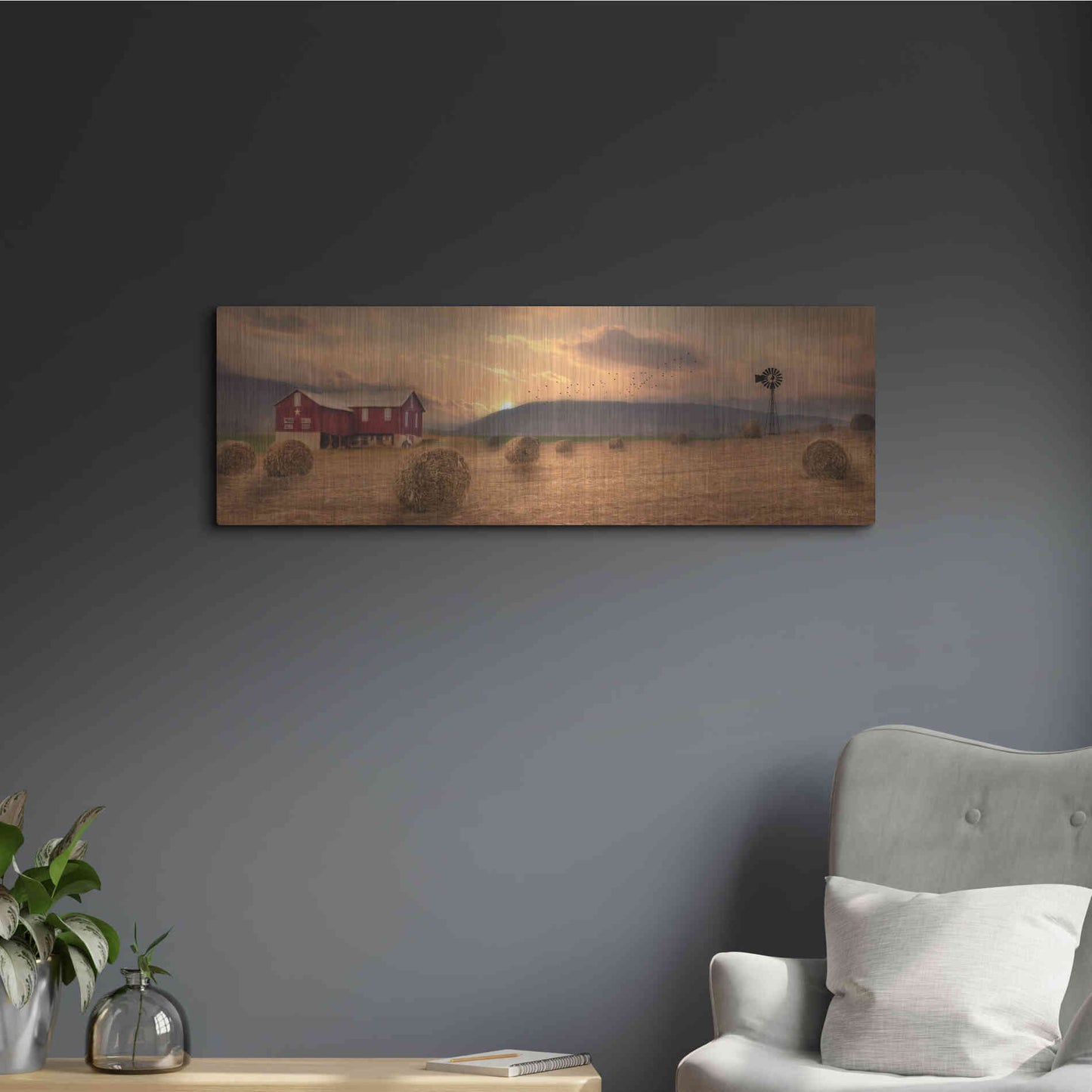 Luxe Metal Art 'Workin' the Farm' by Lori Deiter, Metal Wall Art,36x12