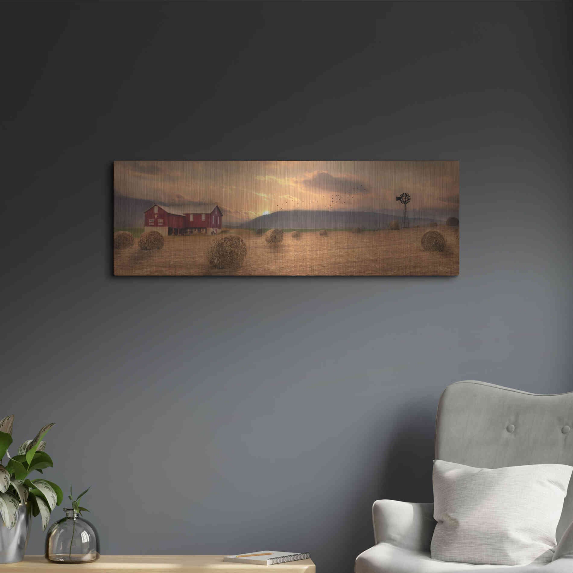 Luxe Metal Art 'Workin' the Farm' by Lori Deiter, Metal Wall Art,36x12