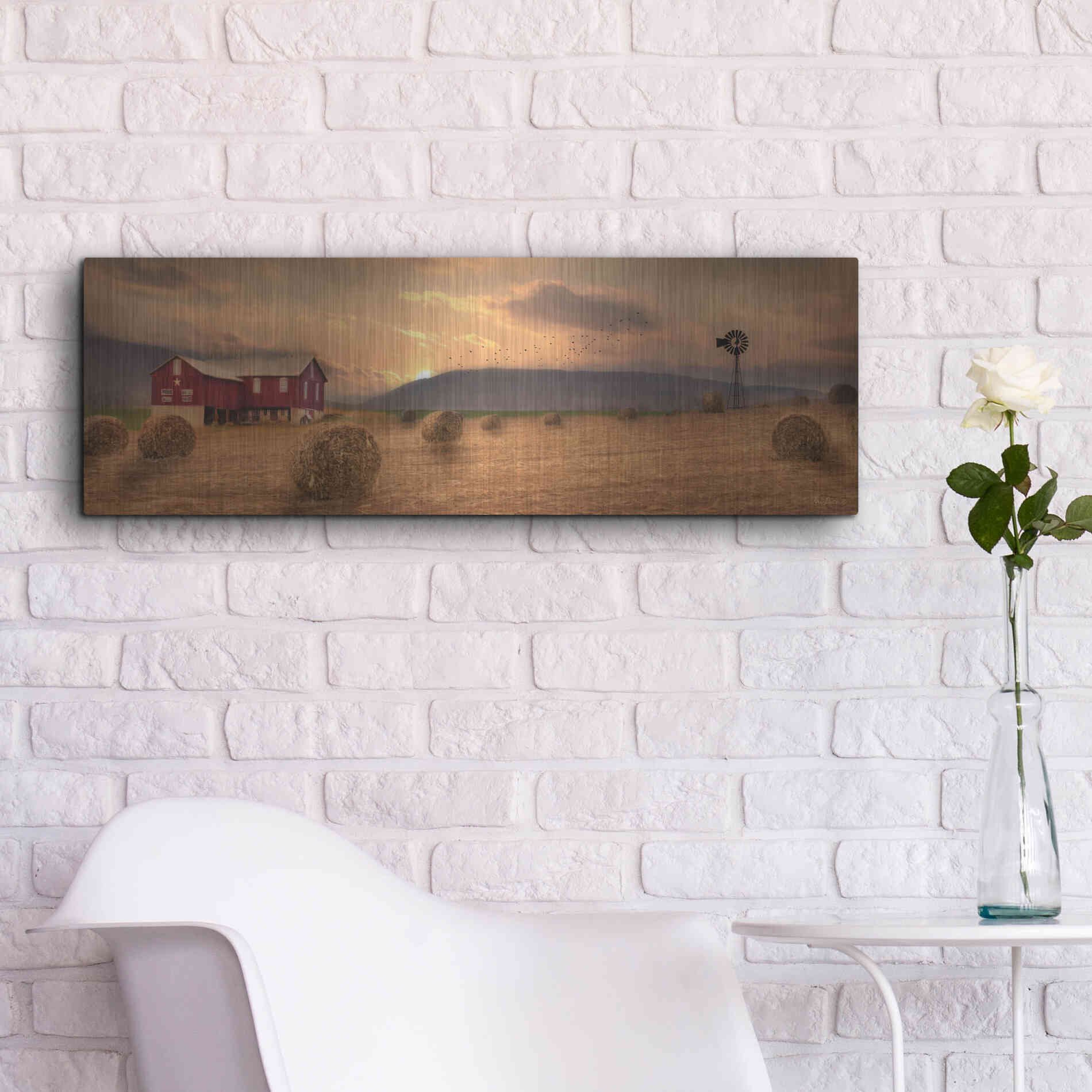 Luxe Metal Art 'Workin' the Farm' by Lori Deiter, Metal Wall Art,36x12