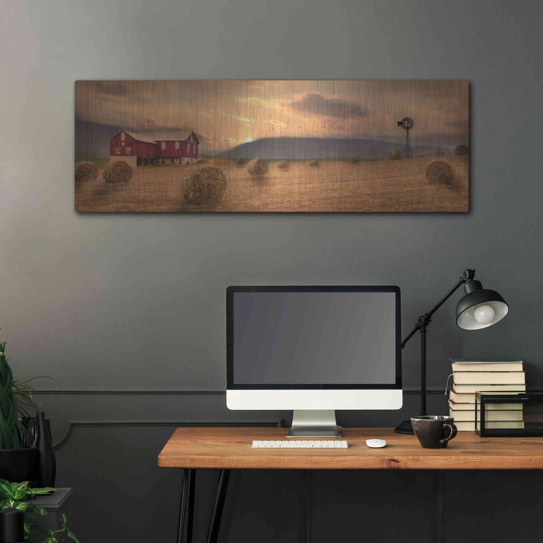 Luxe Metal Art 'Workin' the Farm' by Lori Deiter, Metal Wall Art,48x16