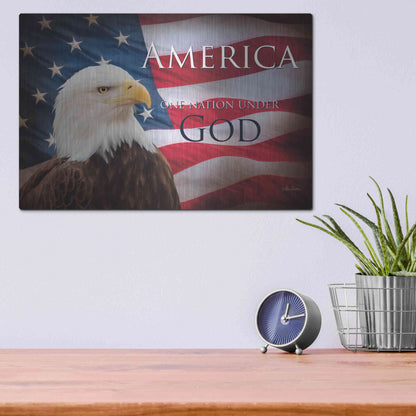 Luxe Metal Art 'One Nation Under God Flag' by Lori Deiter, Metal Wall Art,16x12