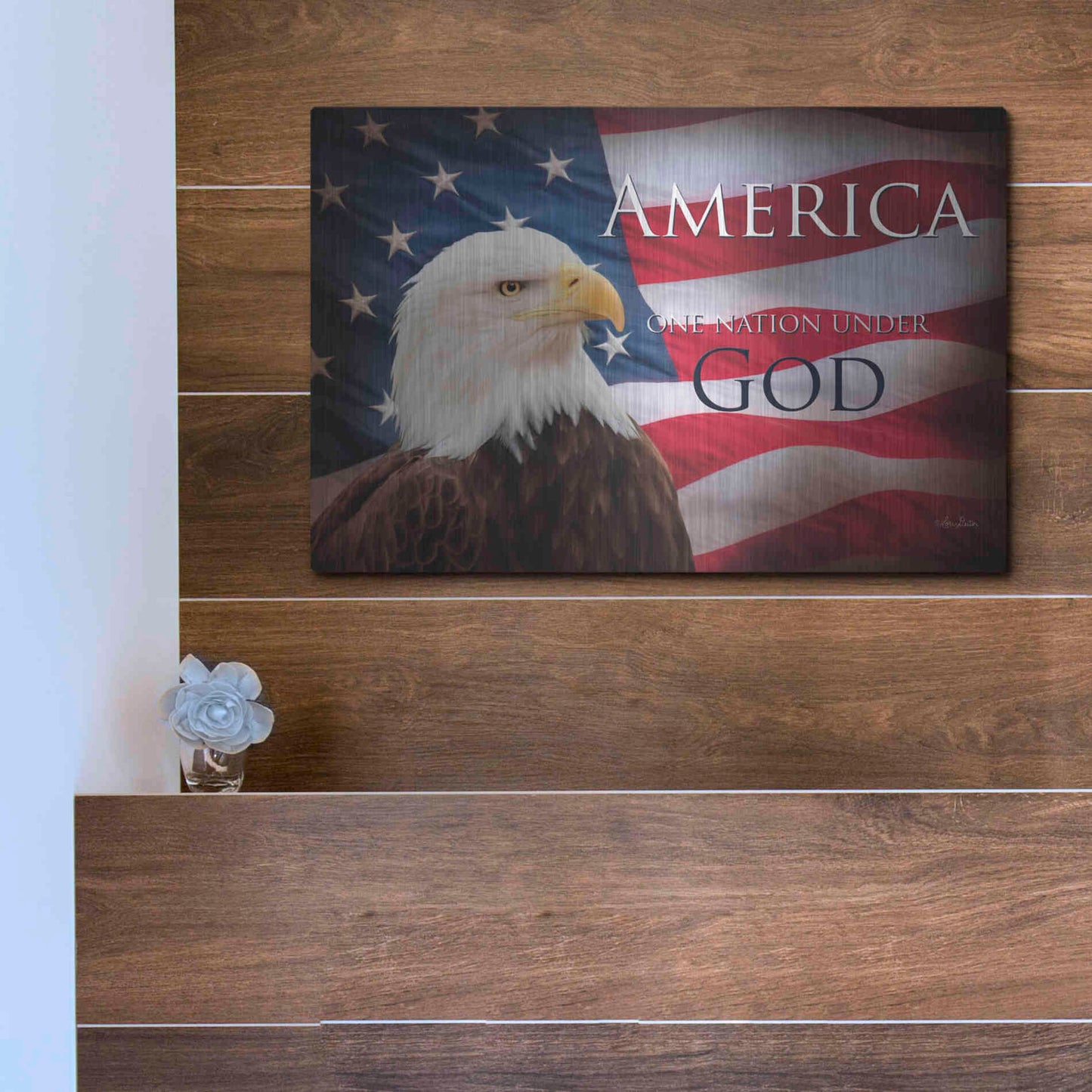 Luxe Metal Art 'One Nation Under God Flag' by Lori Deiter, Metal Wall Art,16x12