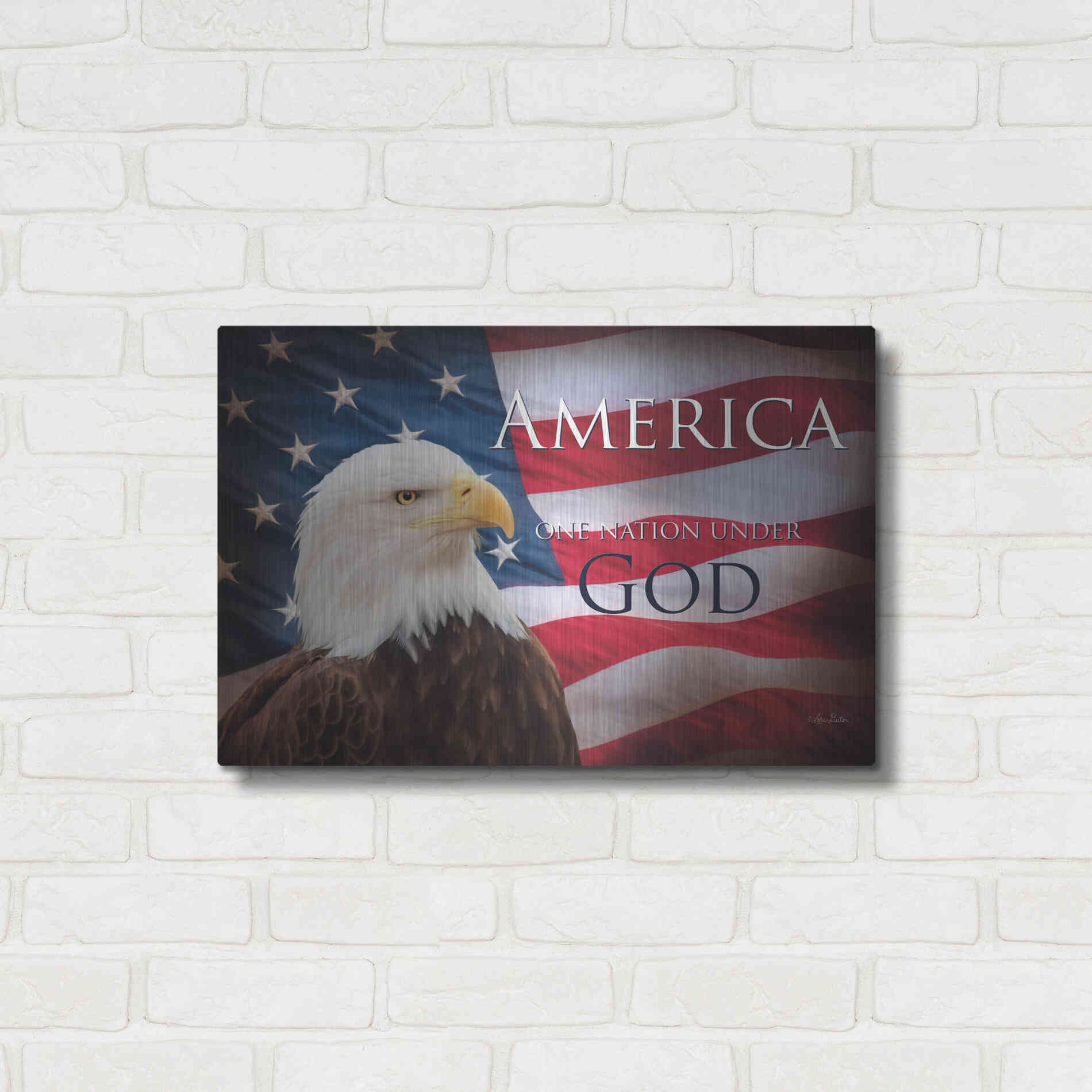 Luxe Metal Art 'One Nation Under God Flag' by Lori Deiter, Metal Wall Art,24x16