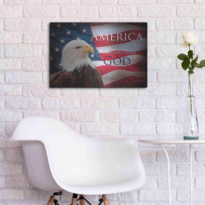 Luxe Metal Art 'One Nation Under God Flag' by Lori Deiter, Metal Wall Art,24x16