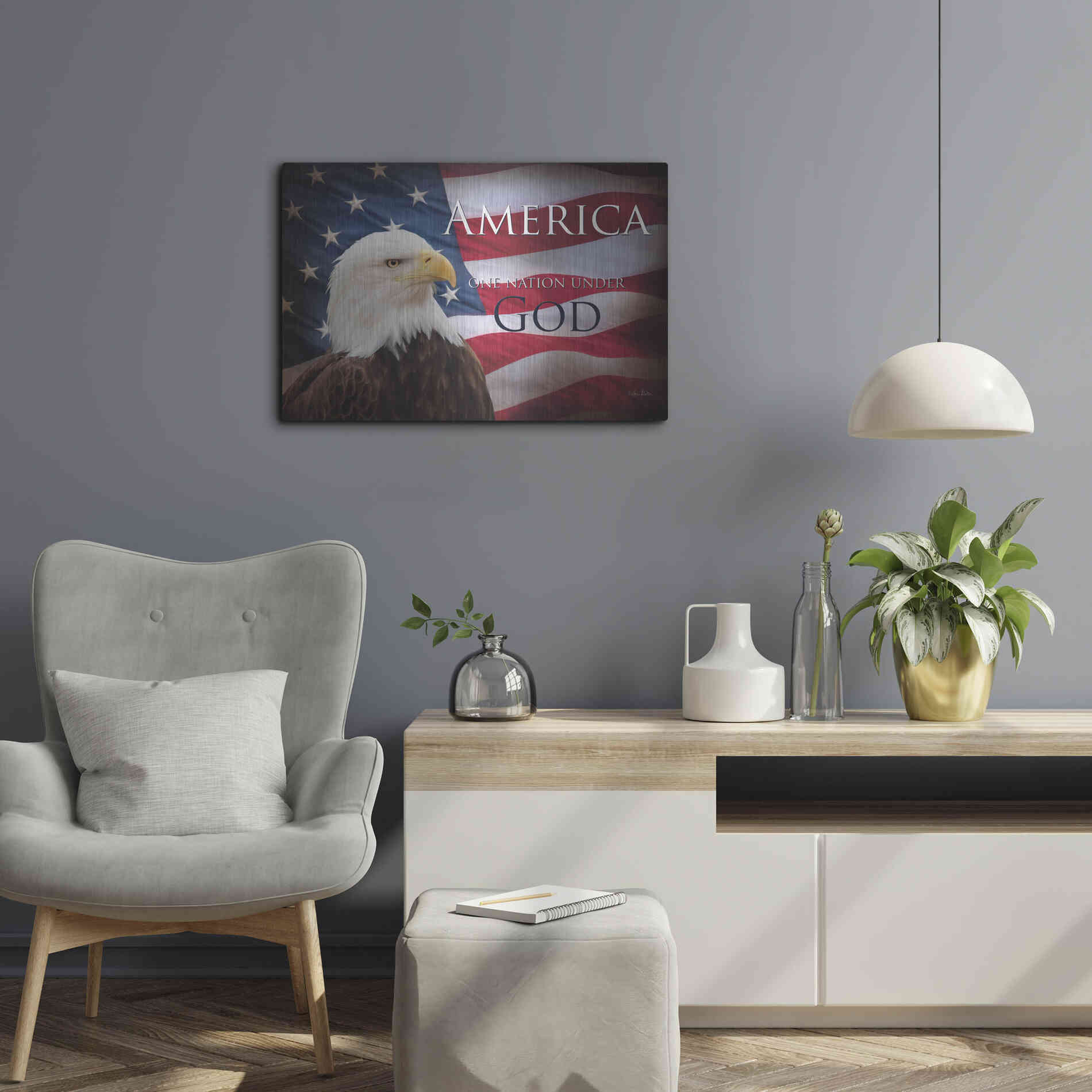 Luxe Metal Art 'One Nation Under God Flag' by Lori Deiter, Metal Wall Art,24x16