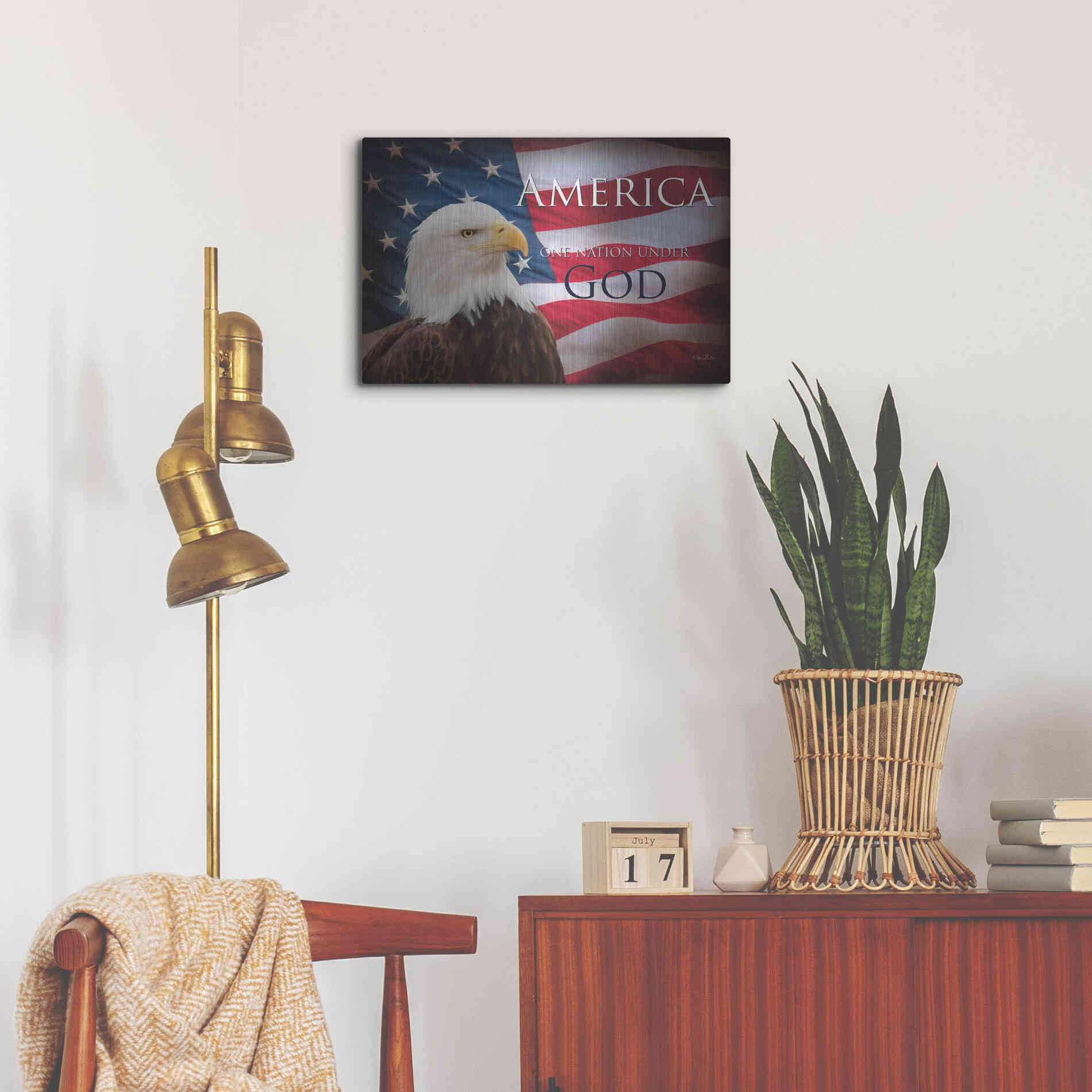 Luxe Metal Art 'One Nation Under God Flag' by Lori Deiter, Metal Wall Art,24x16