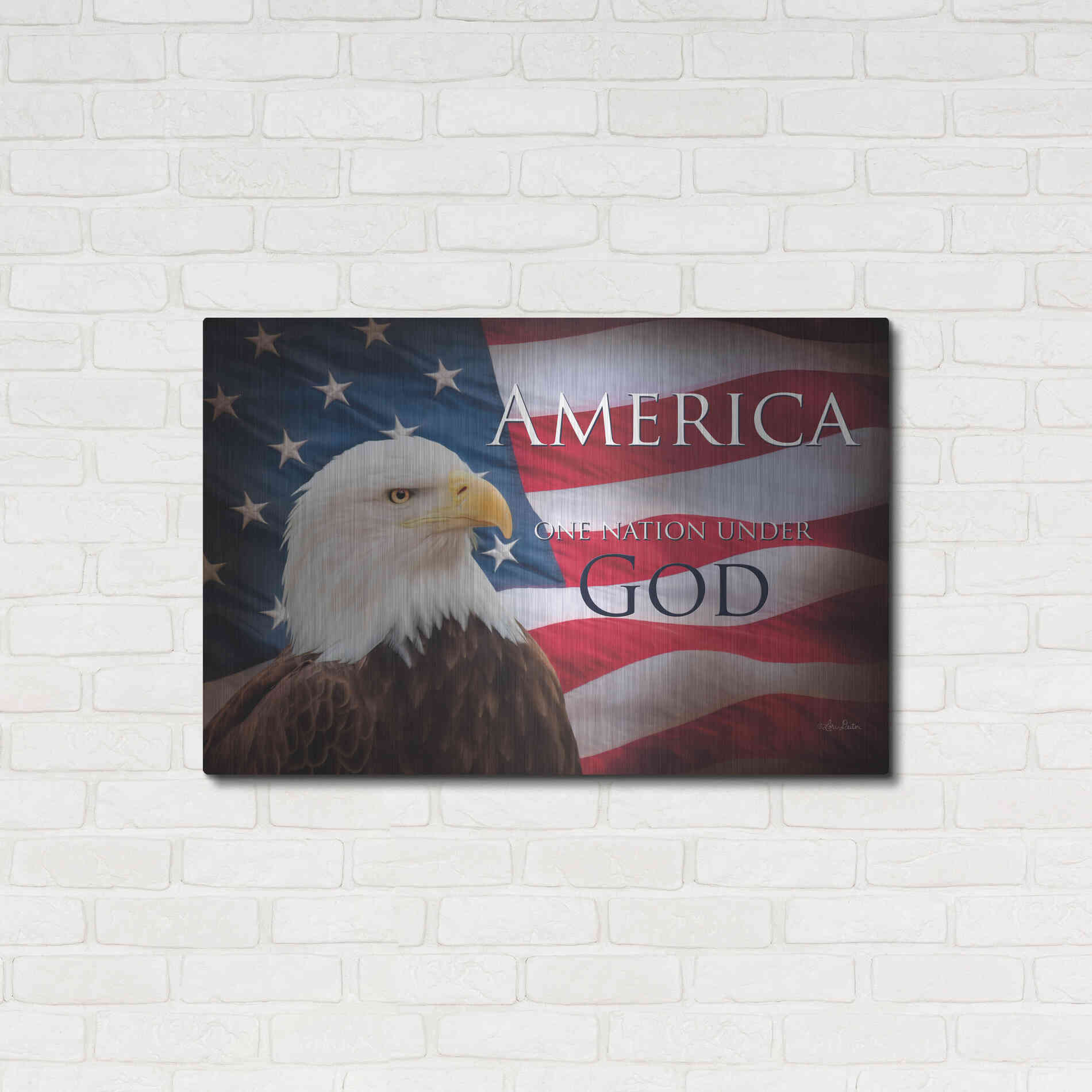 Luxe Metal Art 'One Nation Under God Flag' by Lori Deiter, Metal Wall Art,36x24