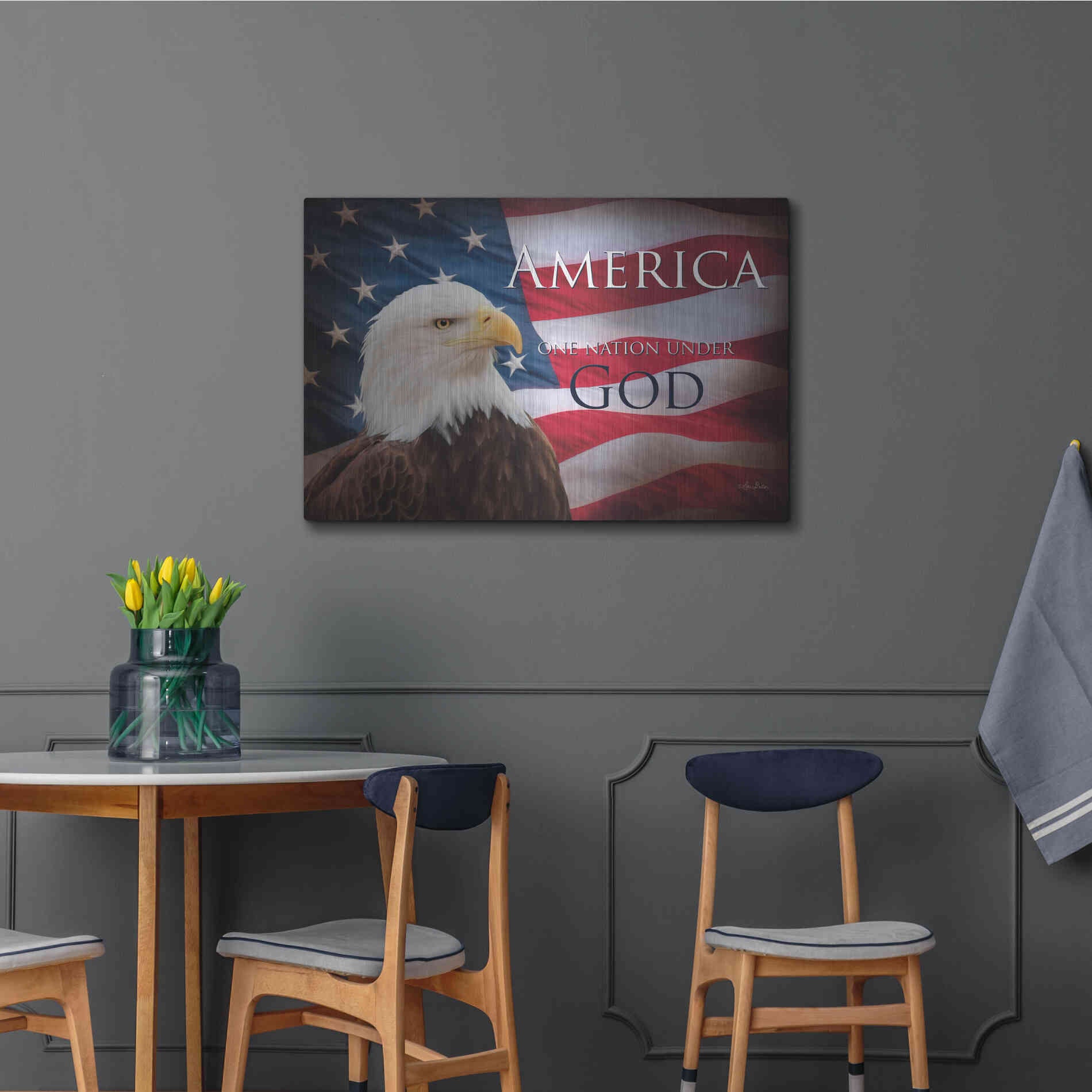 Luxe Metal Art 'One Nation Under God Flag' by Lori Deiter, Metal Wall Art,36x24