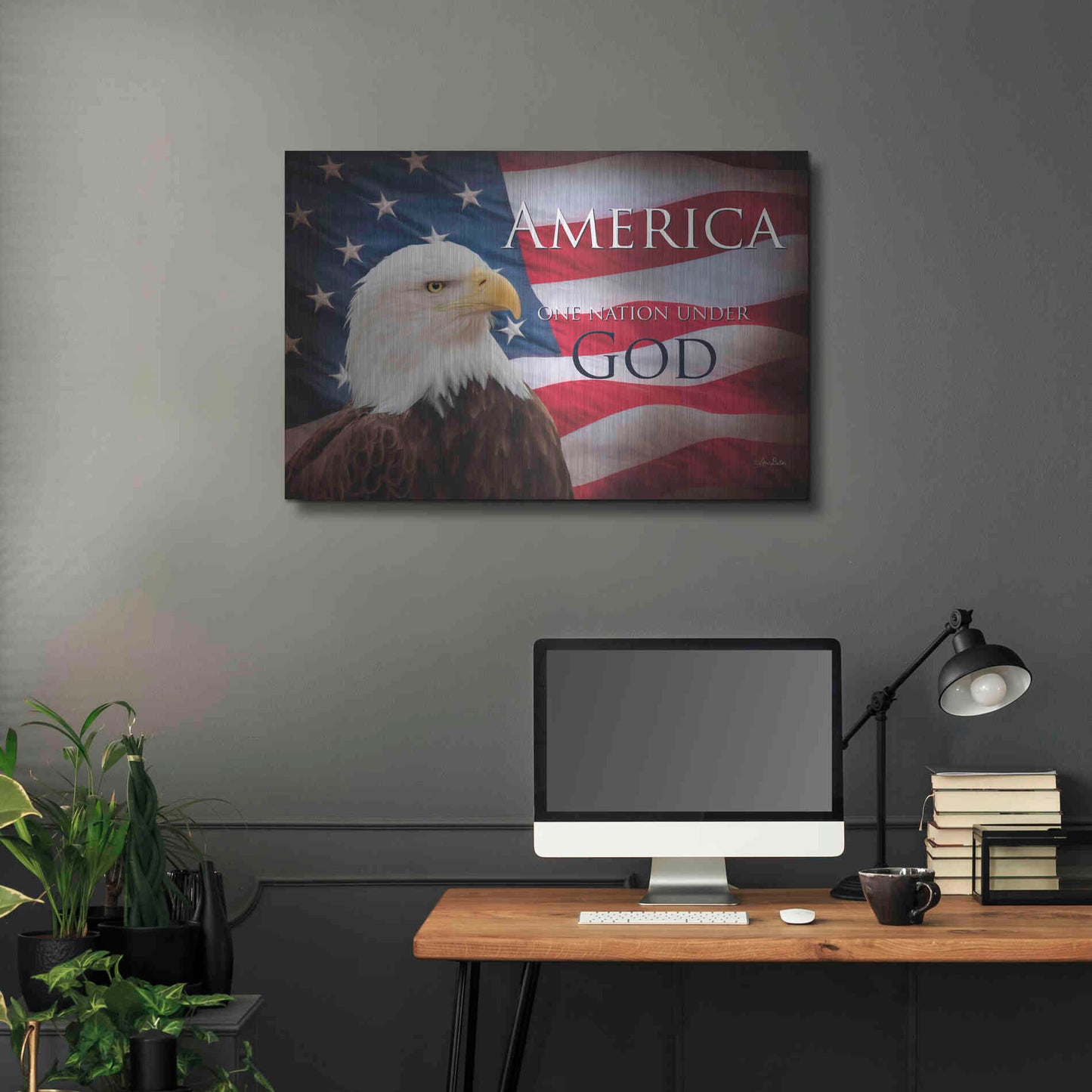 Luxe Metal Art 'One Nation Under God Flag' by Lori Deiter, Metal Wall Art,36x24