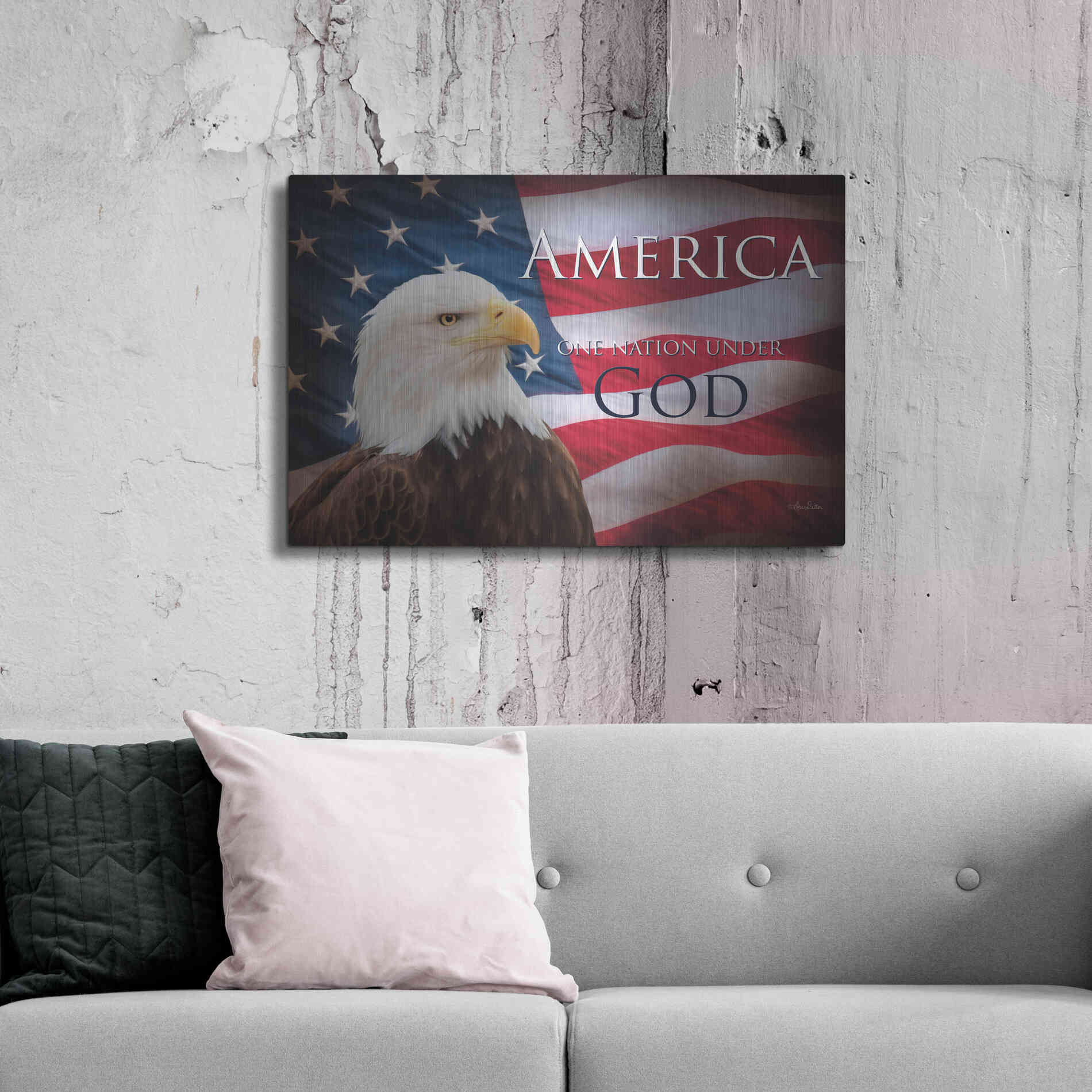 Luxe Metal Art 'One Nation Under God Flag' by Lori Deiter, Metal Wall Art,36x24