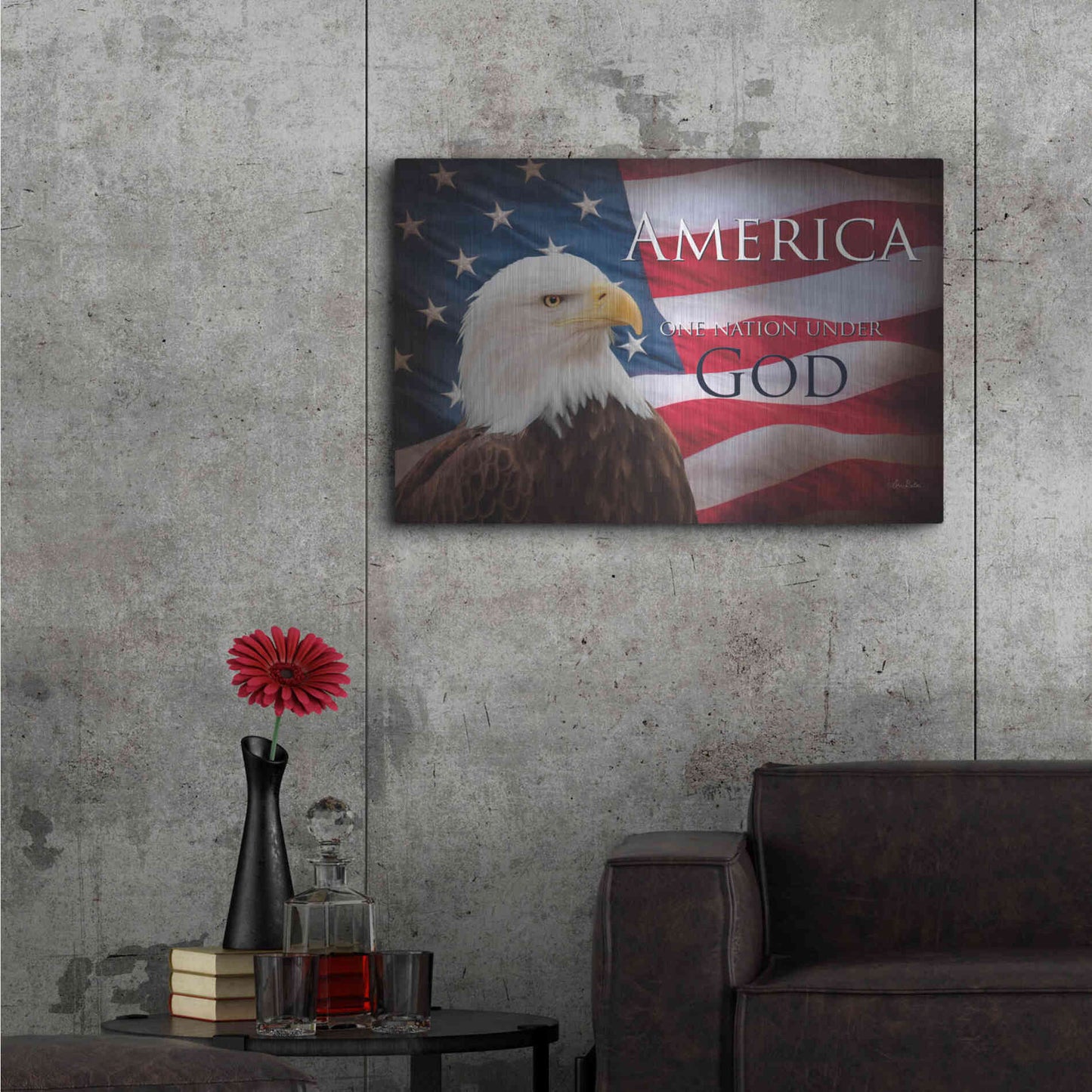 Luxe Metal Art 'One Nation Under God Flag' by Lori Deiter, Metal Wall Art,36x24