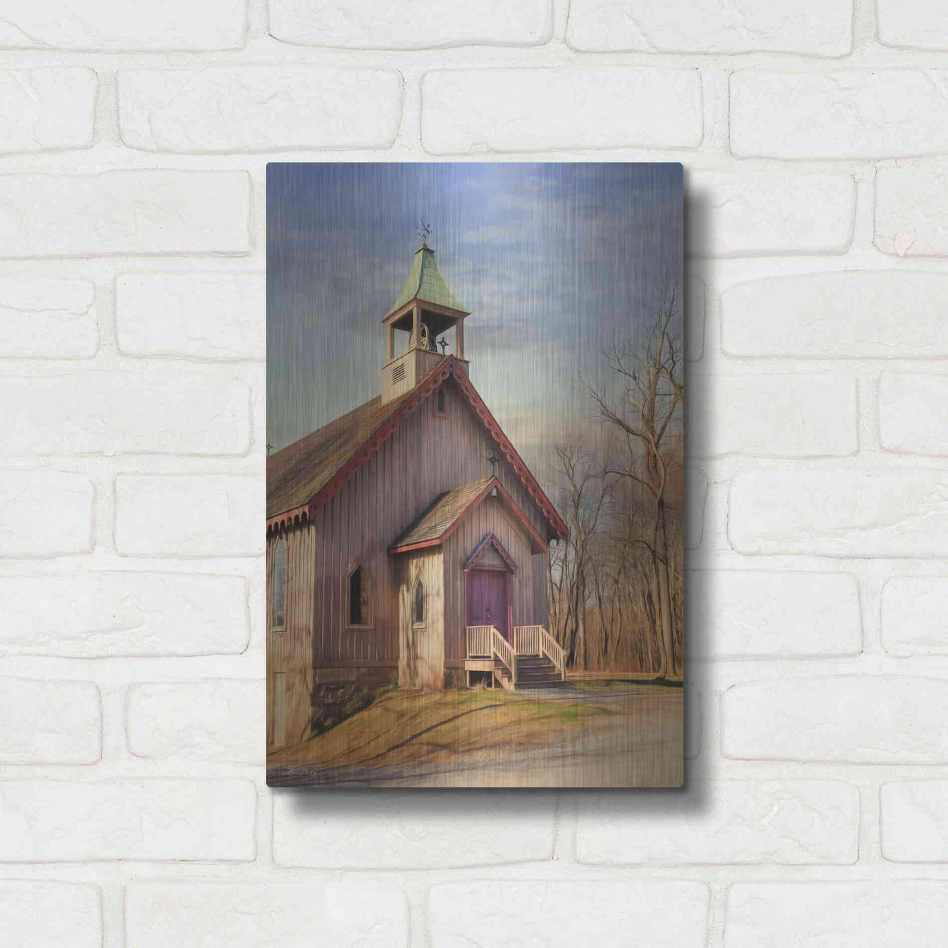 Luxe Metal Art 'Eckley St. James Church' by Lori Deiter, Metal Wall Art,12x16