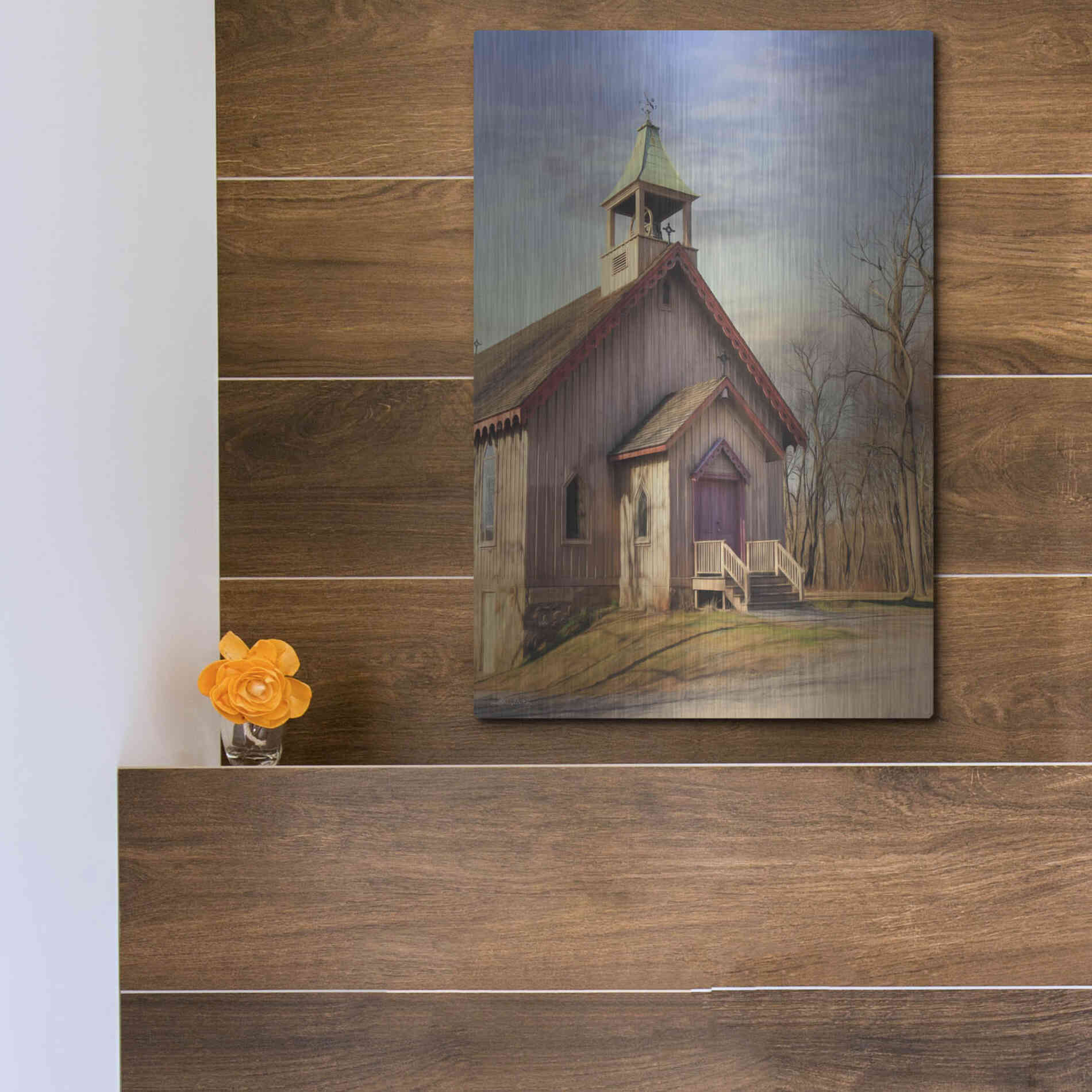 Luxe Metal Art 'Eckley St. James Church' by Lori Deiter, Metal Wall Art,12x16