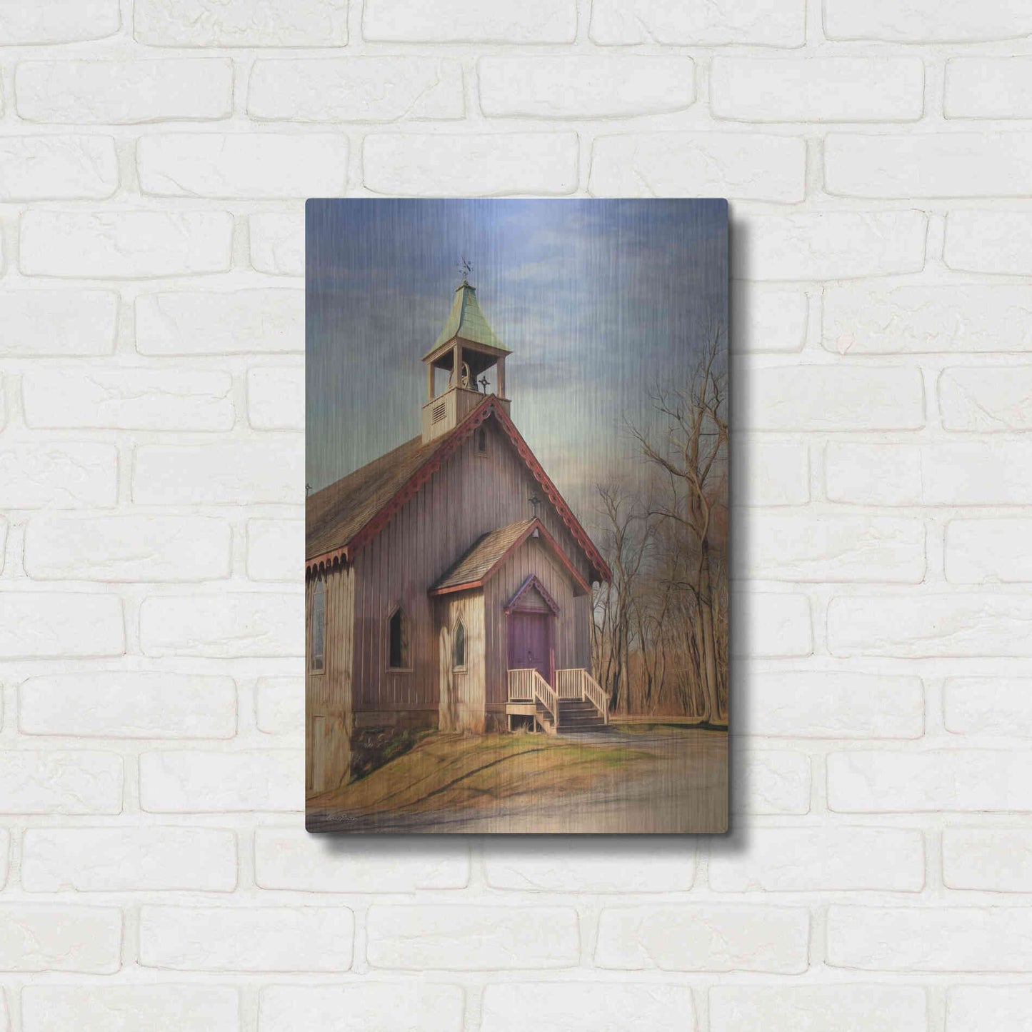 Luxe Metal Art 'Eckley St. James Church' by Lori Deiter, Metal Wall Art,16x24
