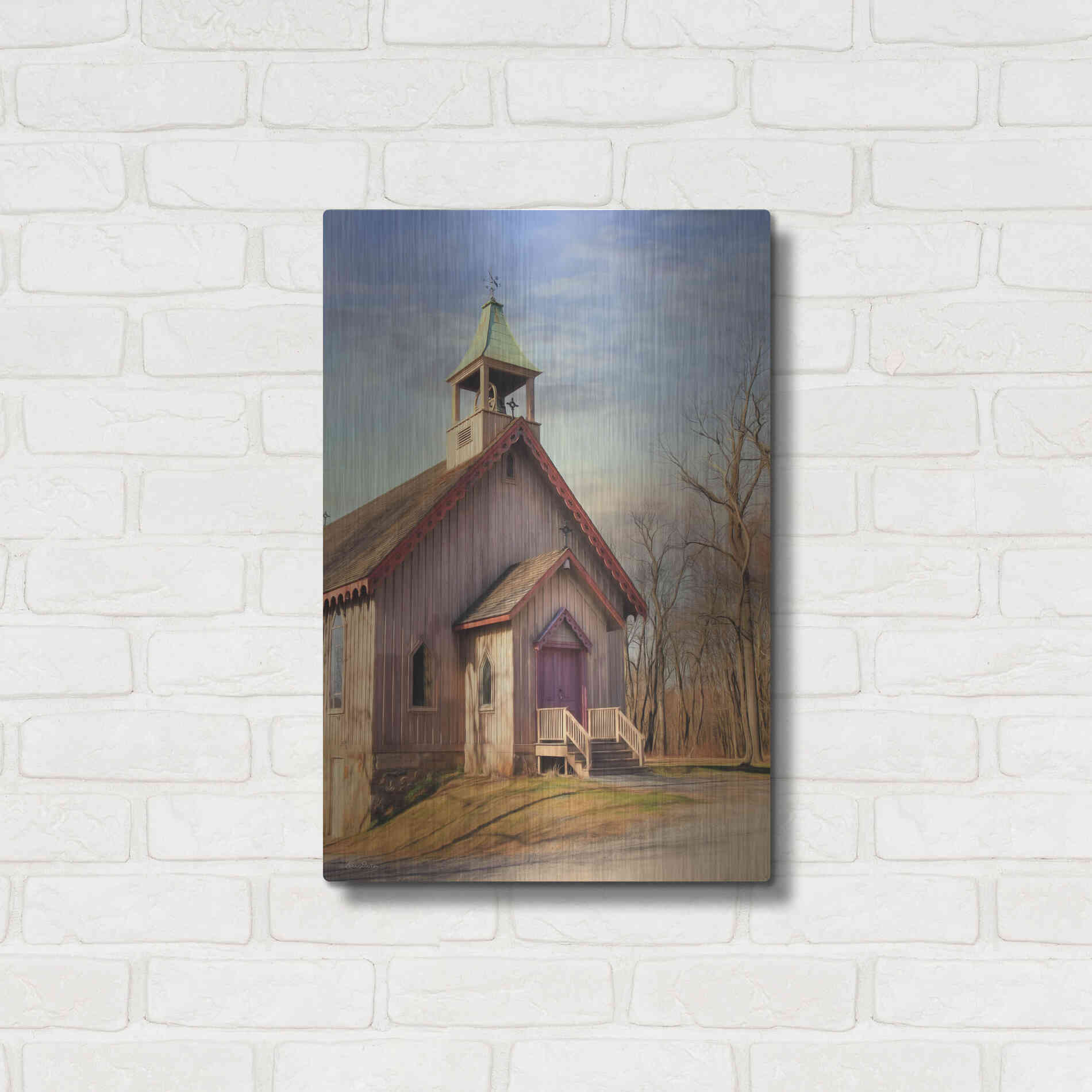 Luxe Metal Art 'Eckley St. James Church' by Lori Deiter, Metal Wall Art,16x24