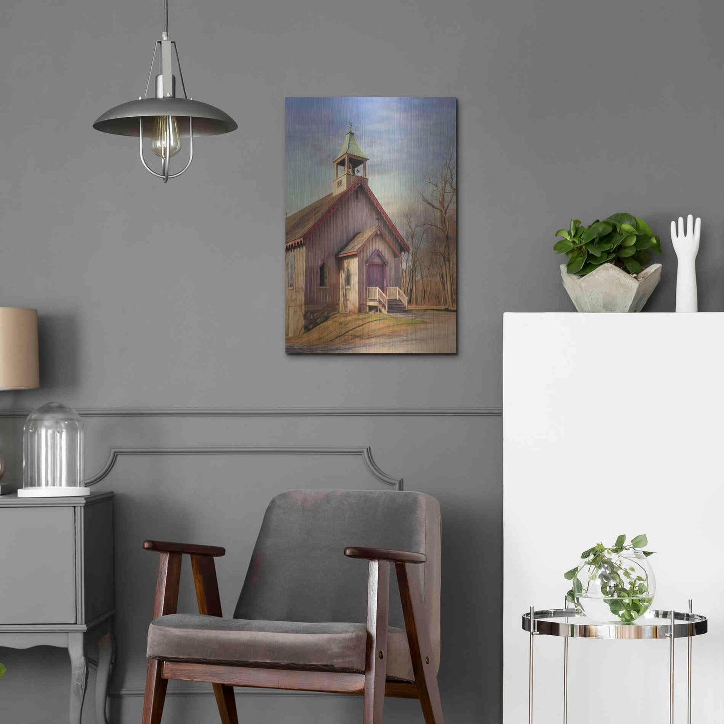 Luxe Metal Art 'Eckley St. James Church' by Lori Deiter, Metal Wall Art,16x24