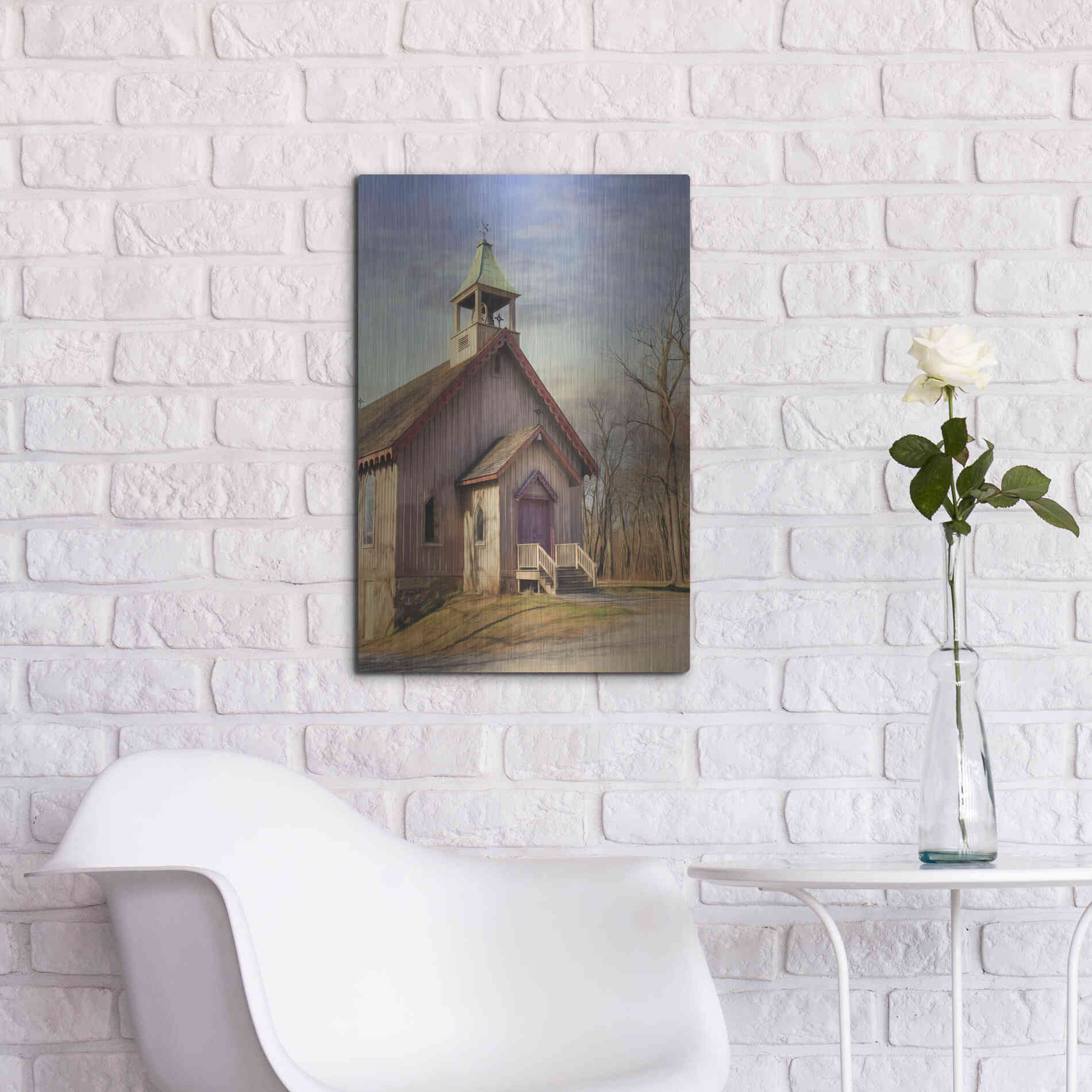 Luxe Metal Art 'Eckley St. James Church' by Lori Deiter, Metal Wall Art,16x24