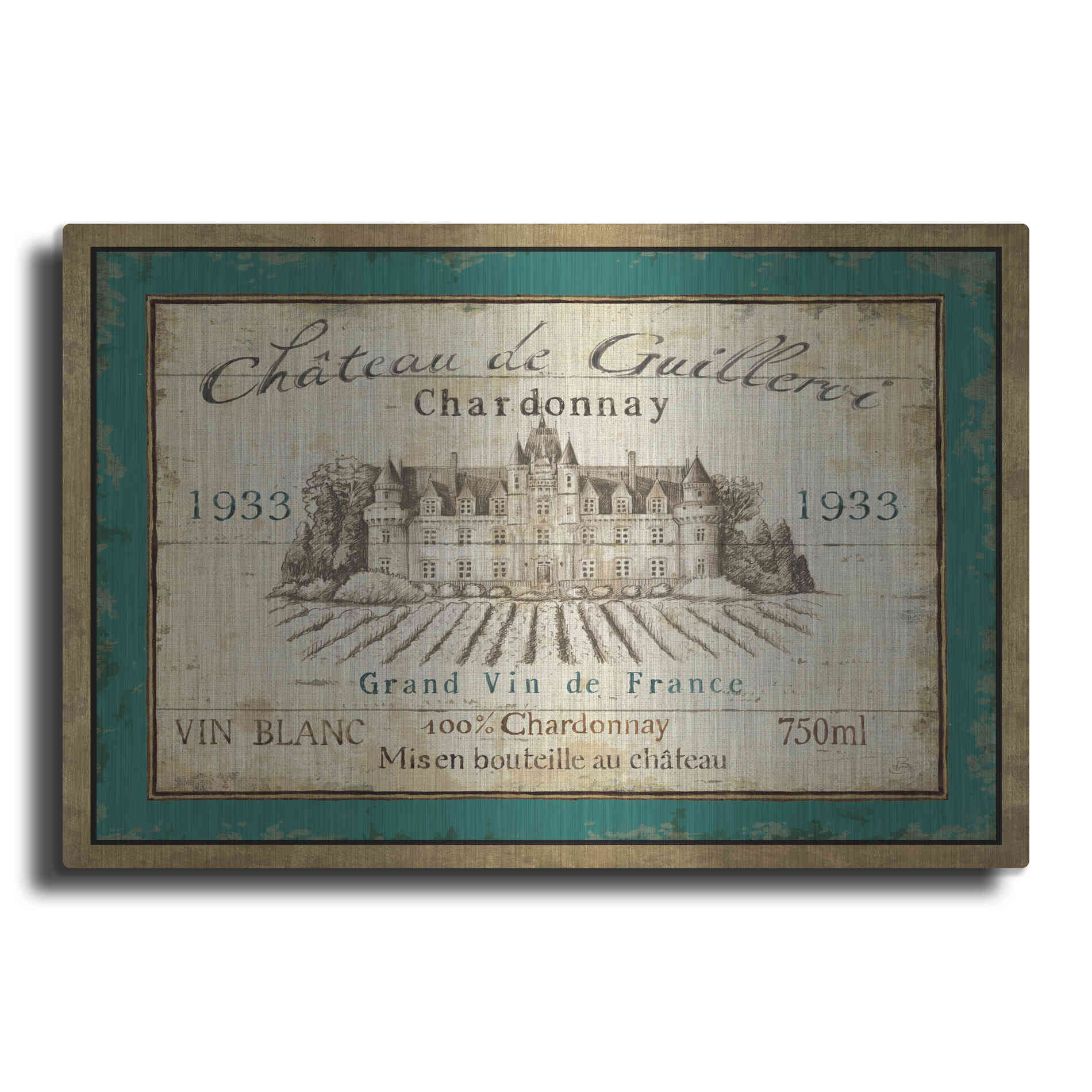 Luxe Metal Art 'French Wine Label IV' by Daphne Brissonet, Metal Wall Art