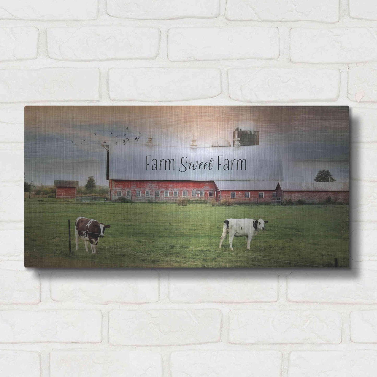 Luxe Metal Art 'Farm Sweet Farm' by Lori Deiter, Metal Wall Art,24x12