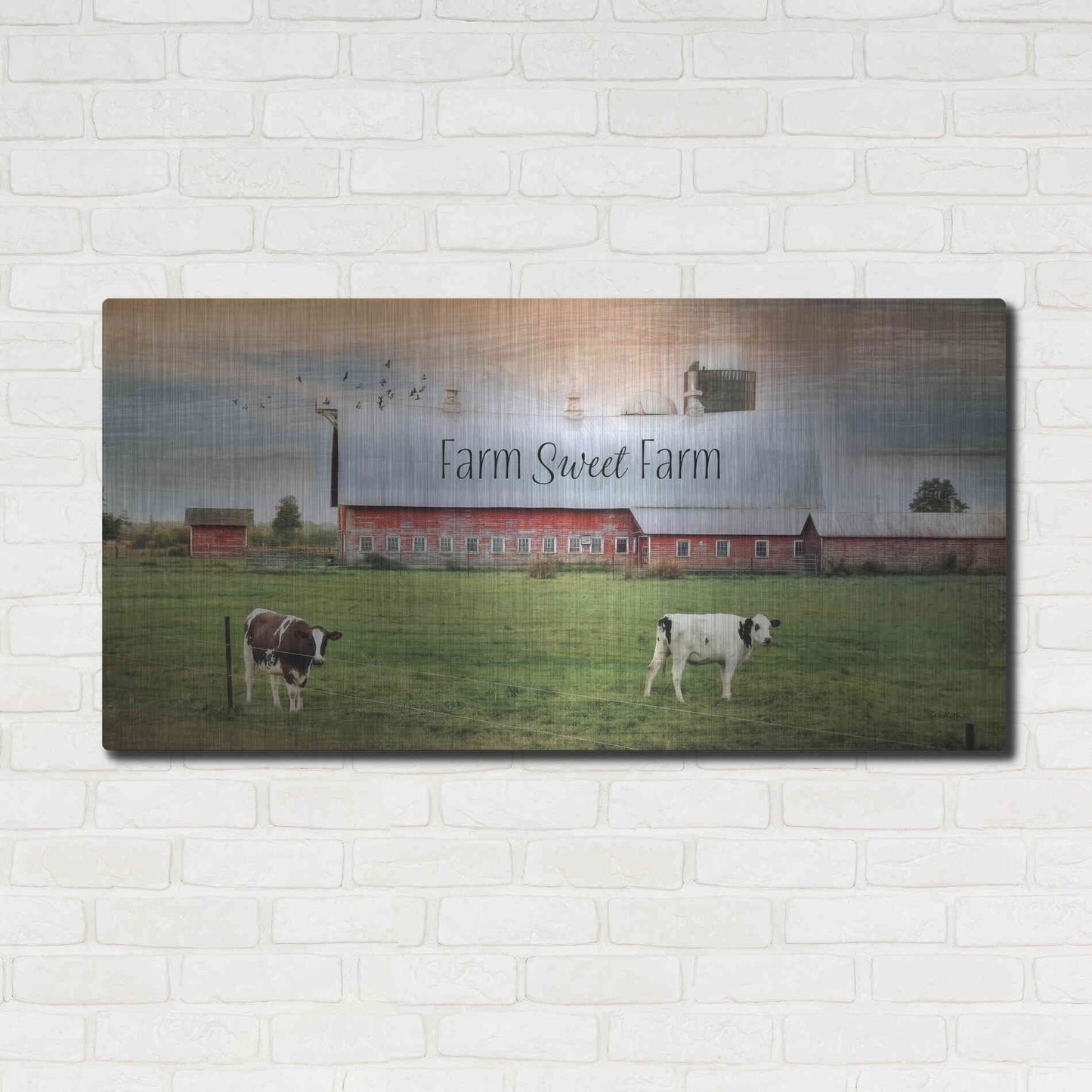 Luxe Metal Art 'Farm Sweet Farm' by Lori Deiter, Metal Wall Art,48x24