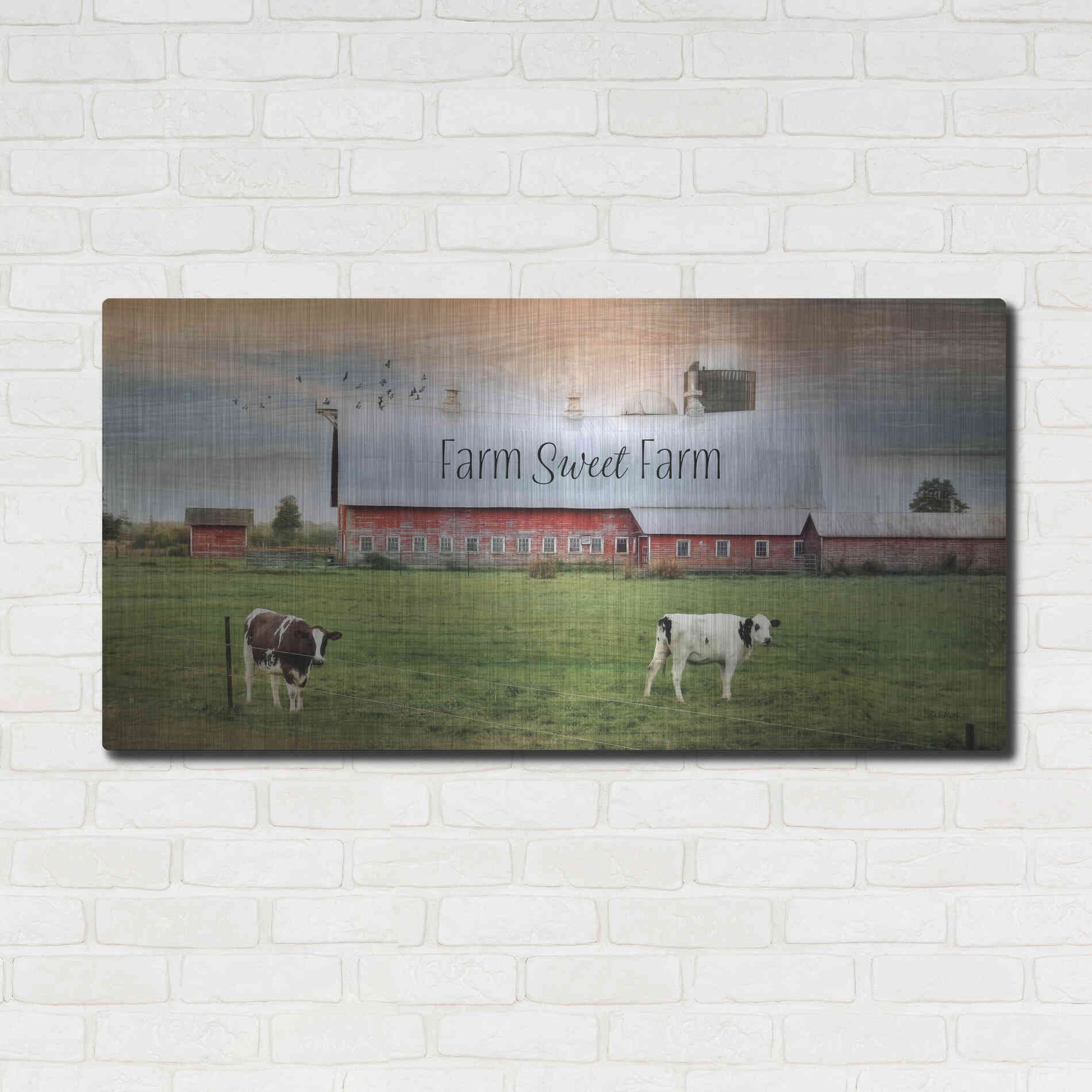 Luxe Metal Art 'Farm Sweet Farm' by Lori Deiter, Metal Wall Art,48x24