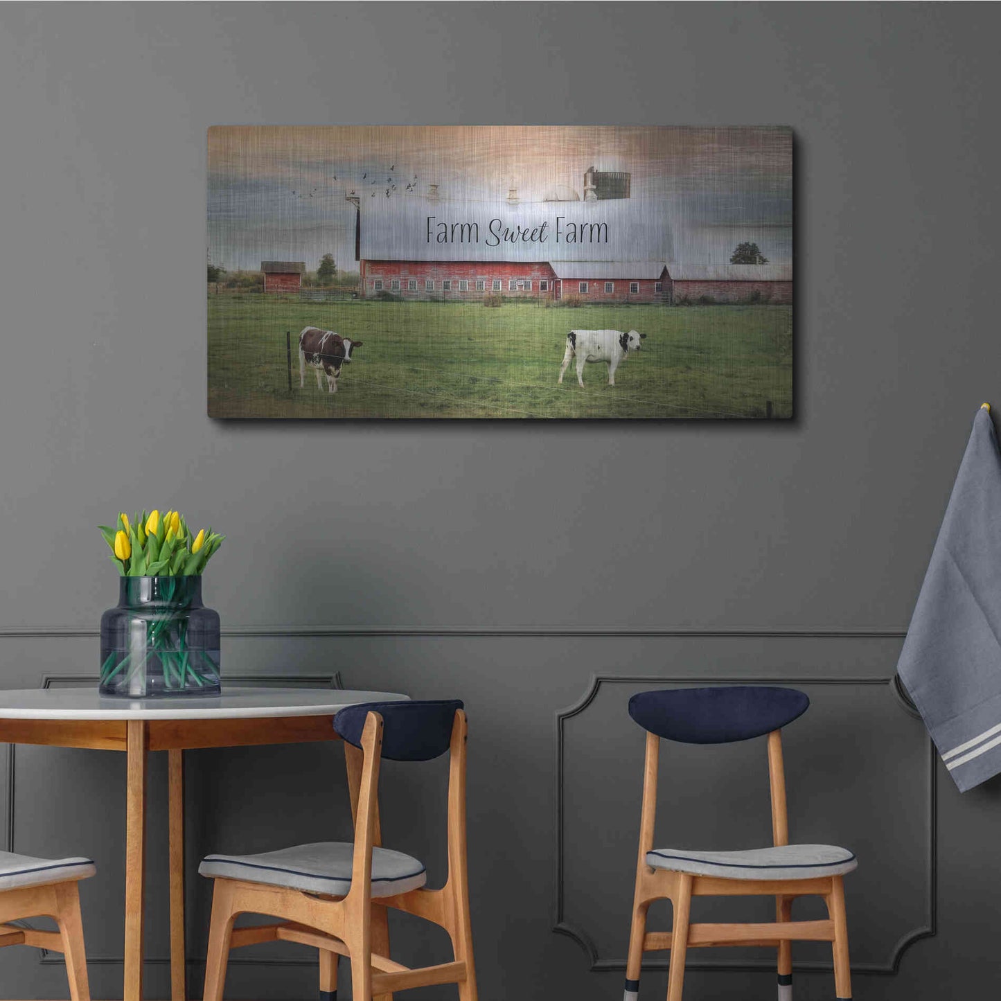 Luxe Metal Art 'Farm Sweet Farm' by Lori Deiter, Metal Wall Art,48x24