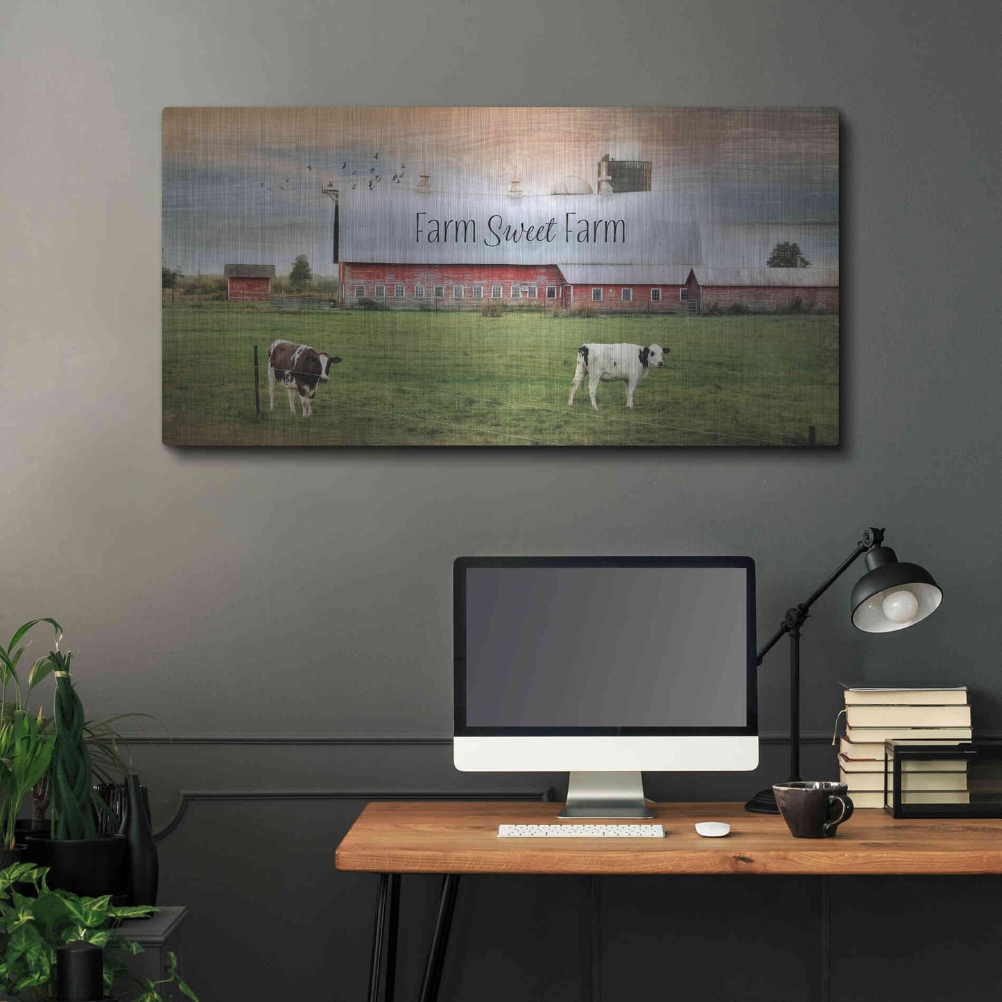 Luxe Metal Art 'Farm Sweet Farm' by Lori Deiter, Metal Wall Art,48x24