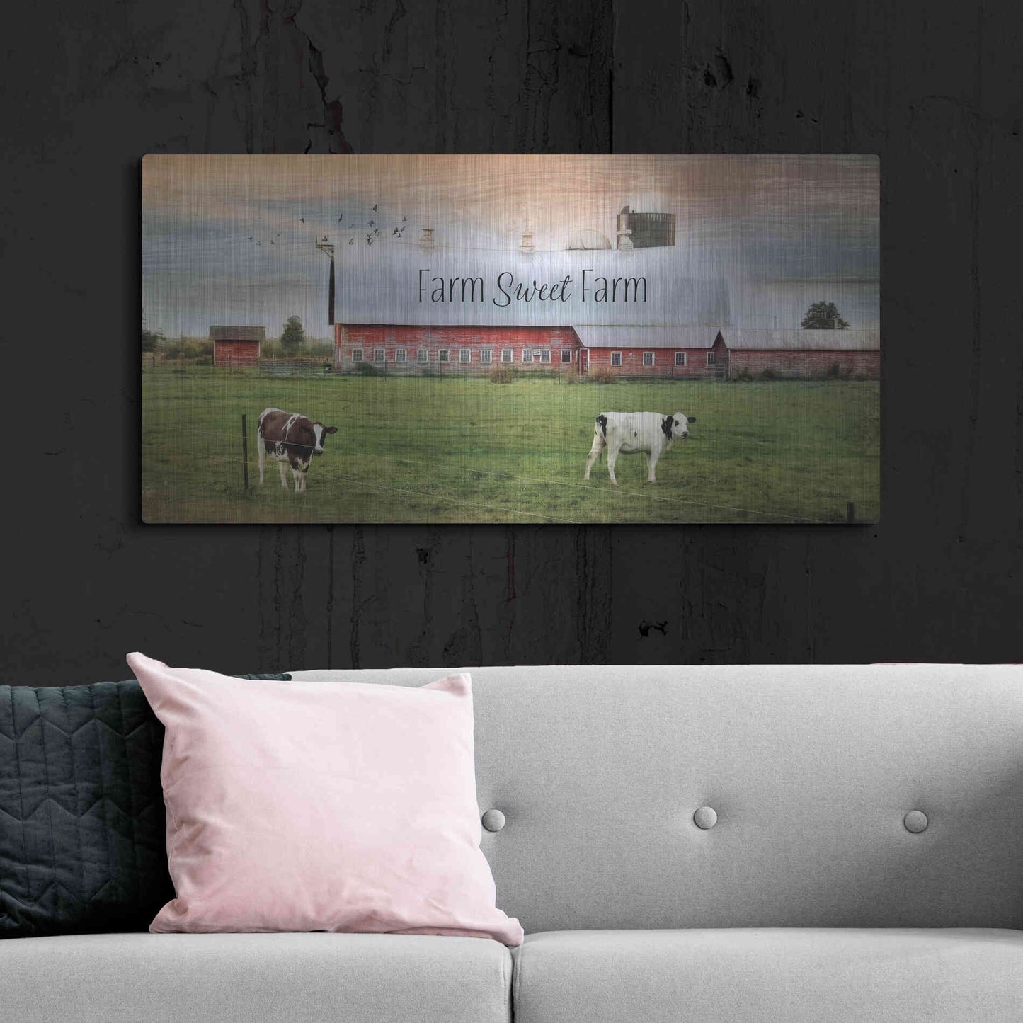 Luxe Metal Art 'Farm Sweet Farm' by Lori Deiter, Metal Wall Art,48x24