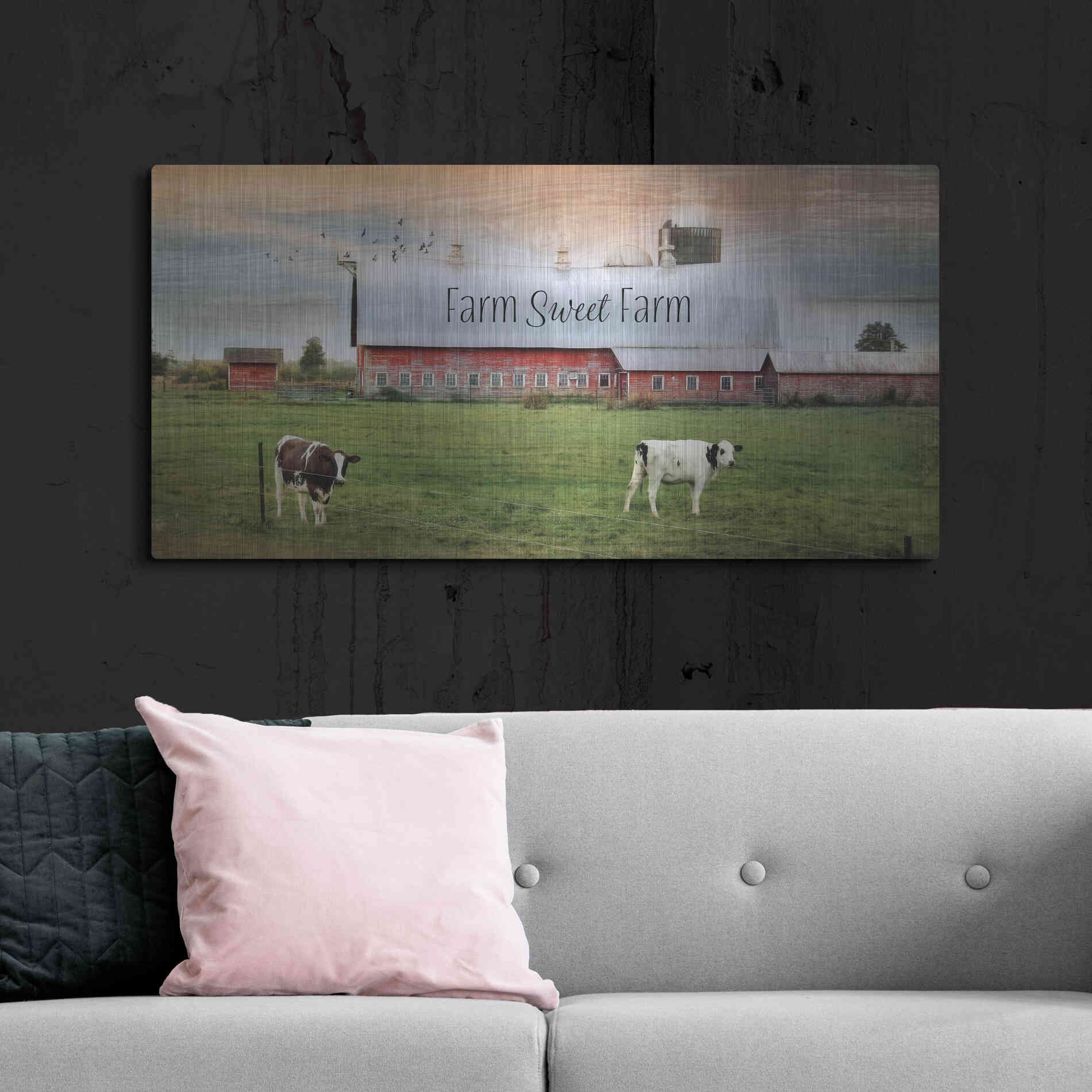 Luxe Metal Art 'Farm Sweet Farm' by Lori Deiter, Metal Wall Art,48x24