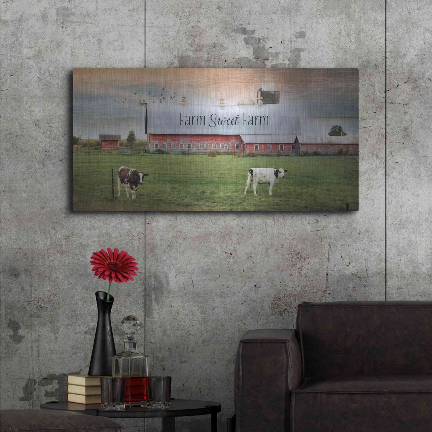 Luxe Metal Art 'Farm Sweet Farm' by Lori Deiter, Metal Wall Art,48x24