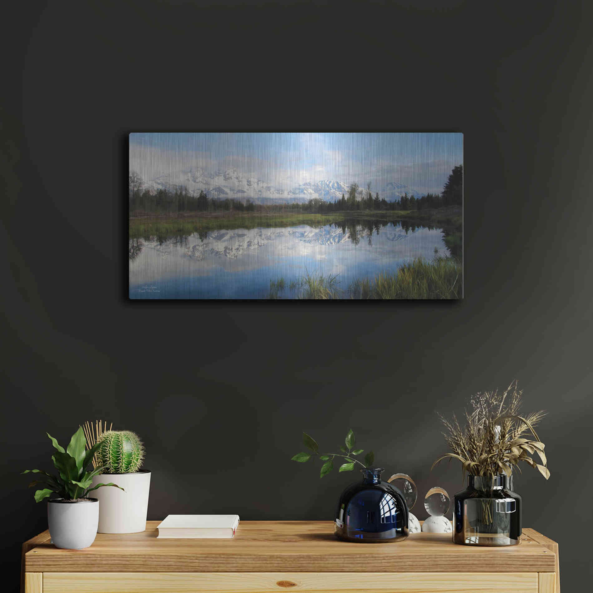 Luxe Metal Art 'Grand Teton Sunrise' by Lori Deiter, Metal Wall Art,24x12