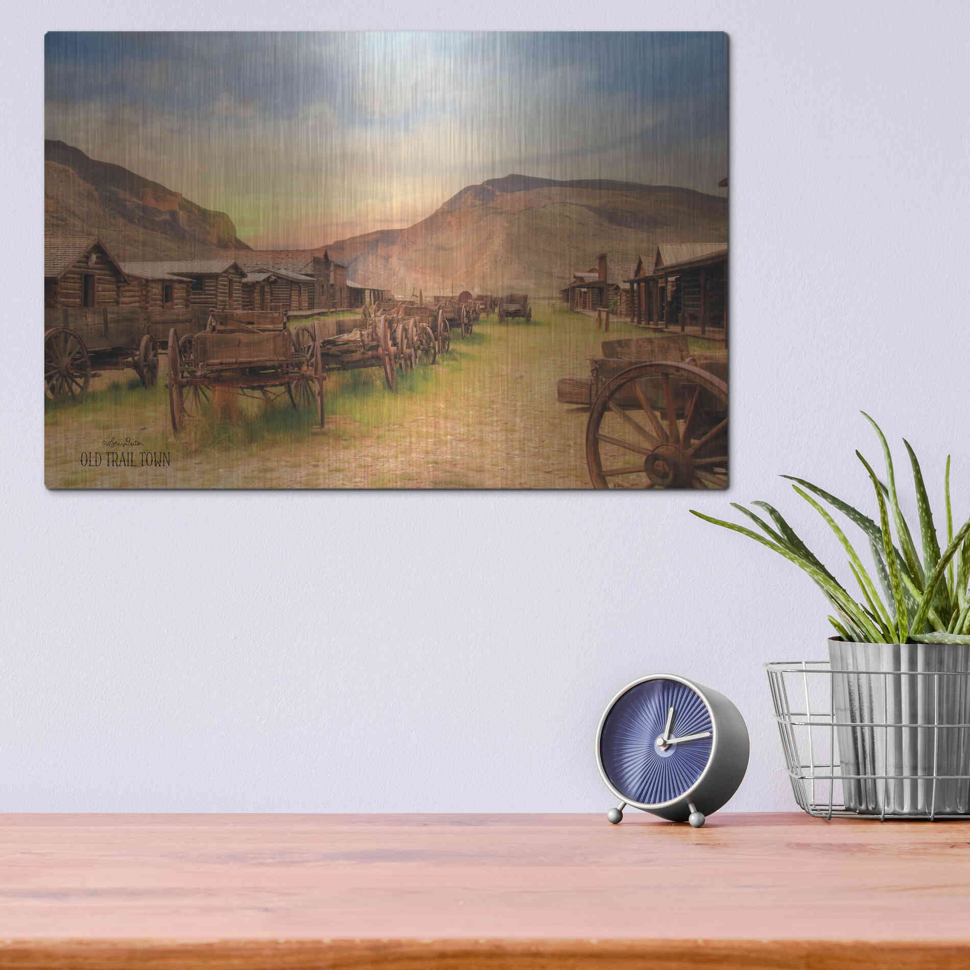 Luxe Metal Art 'Old Trail Town' by Lori Deiter, Metal Wall Art,16x12