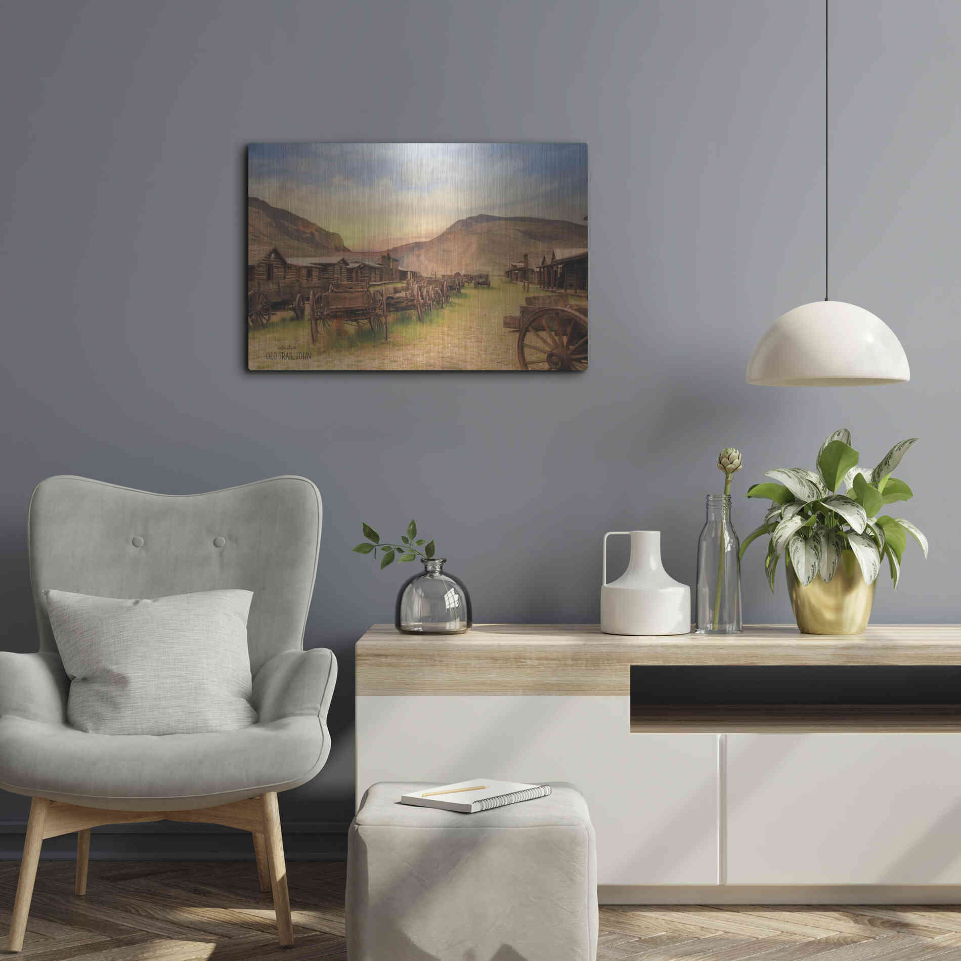 Luxe Metal Art 'Old Trail Town' by Lori Deiter, Metal Wall Art,24x16