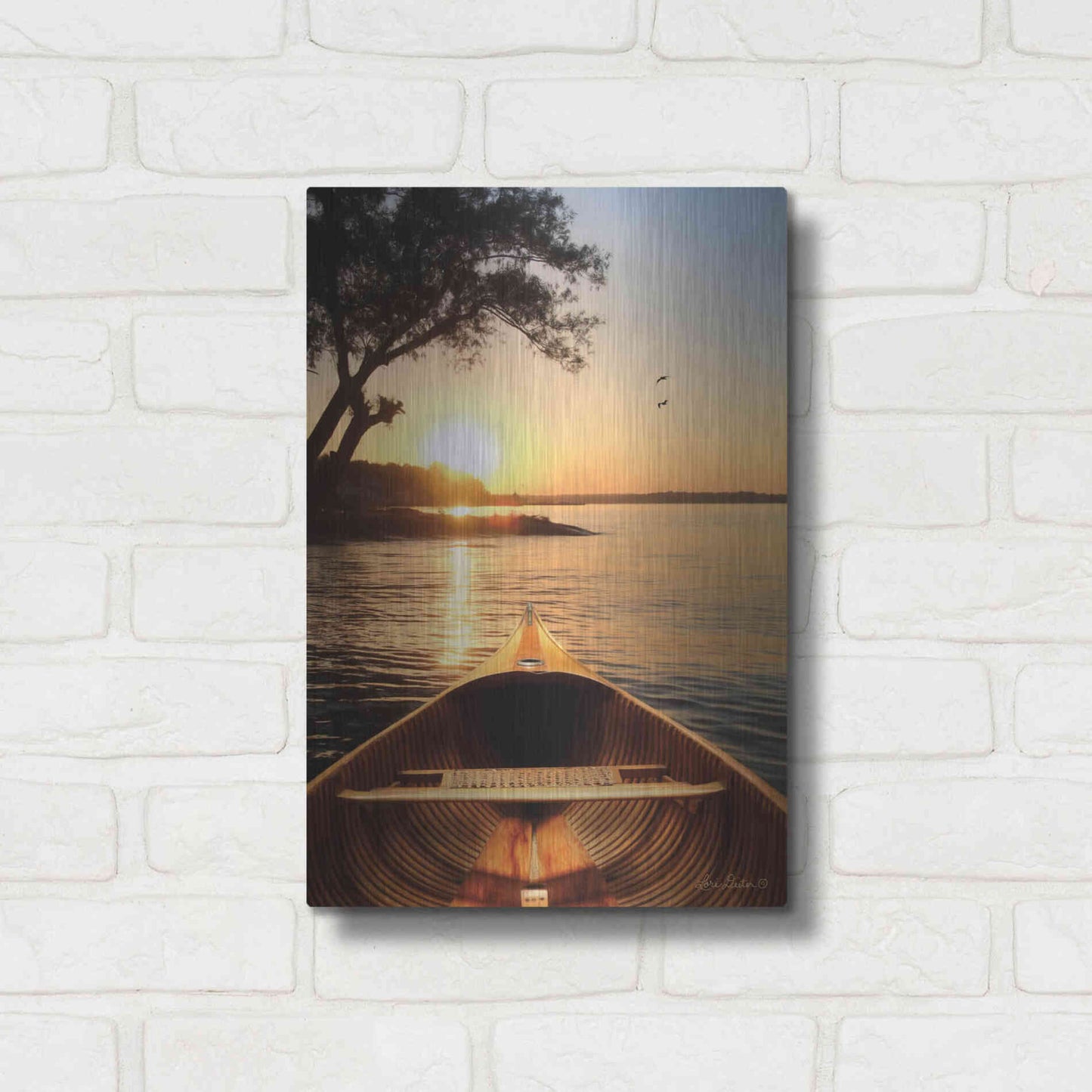 Luxe Metal Art 'Sunset on the Lake I' by Lori Deiter, Metal Wall Art,12x16
