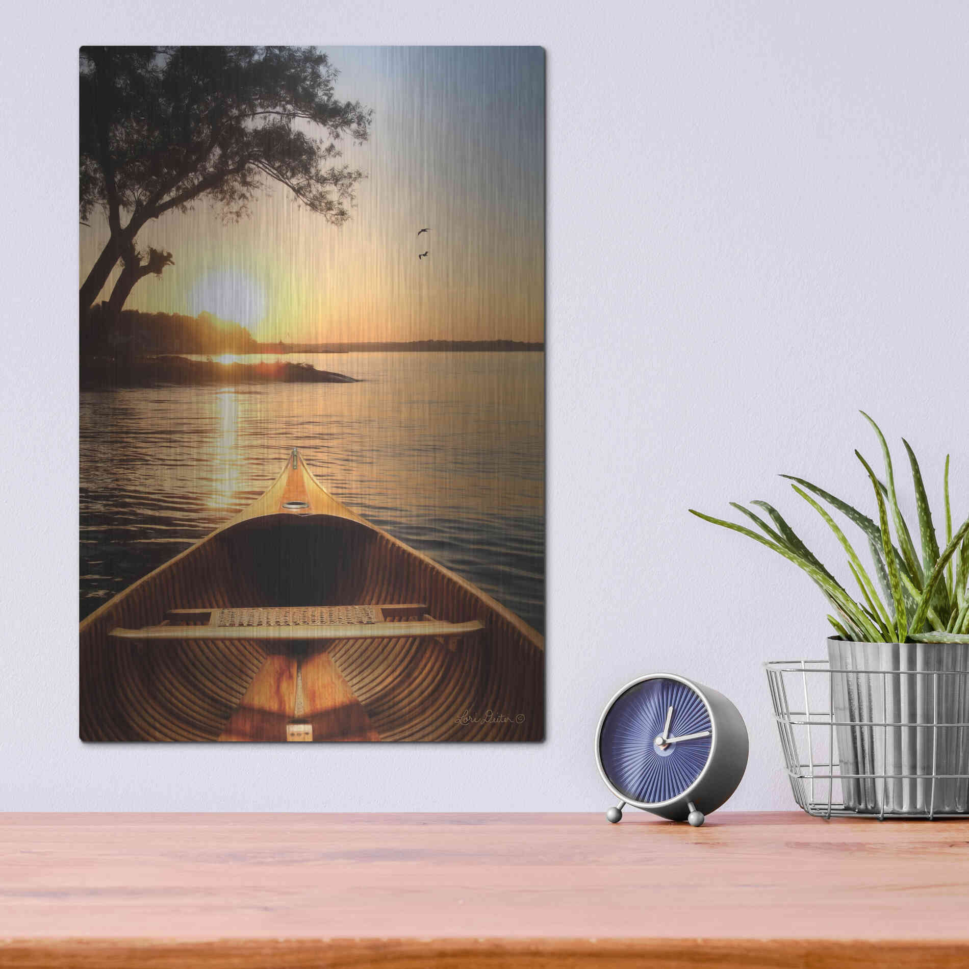 Luxe Metal Art 'Sunset on the Lake I' by Lori Deiter, Metal Wall Art,12x16