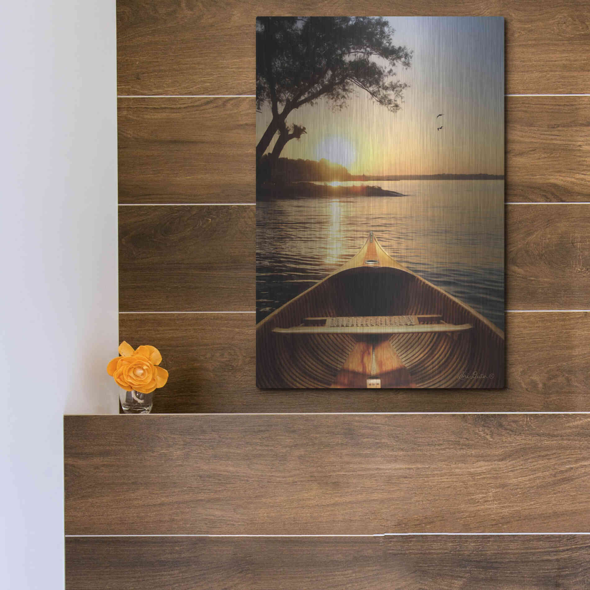 Luxe Metal Art 'Sunset on the Lake I' by Lori Deiter, Metal Wall Art,12x16