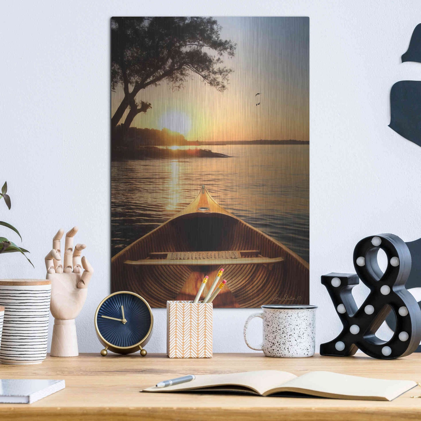 Luxe Metal Art 'Sunset on the Lake I' by Lori Deiter, Metal Wall Art,12x16