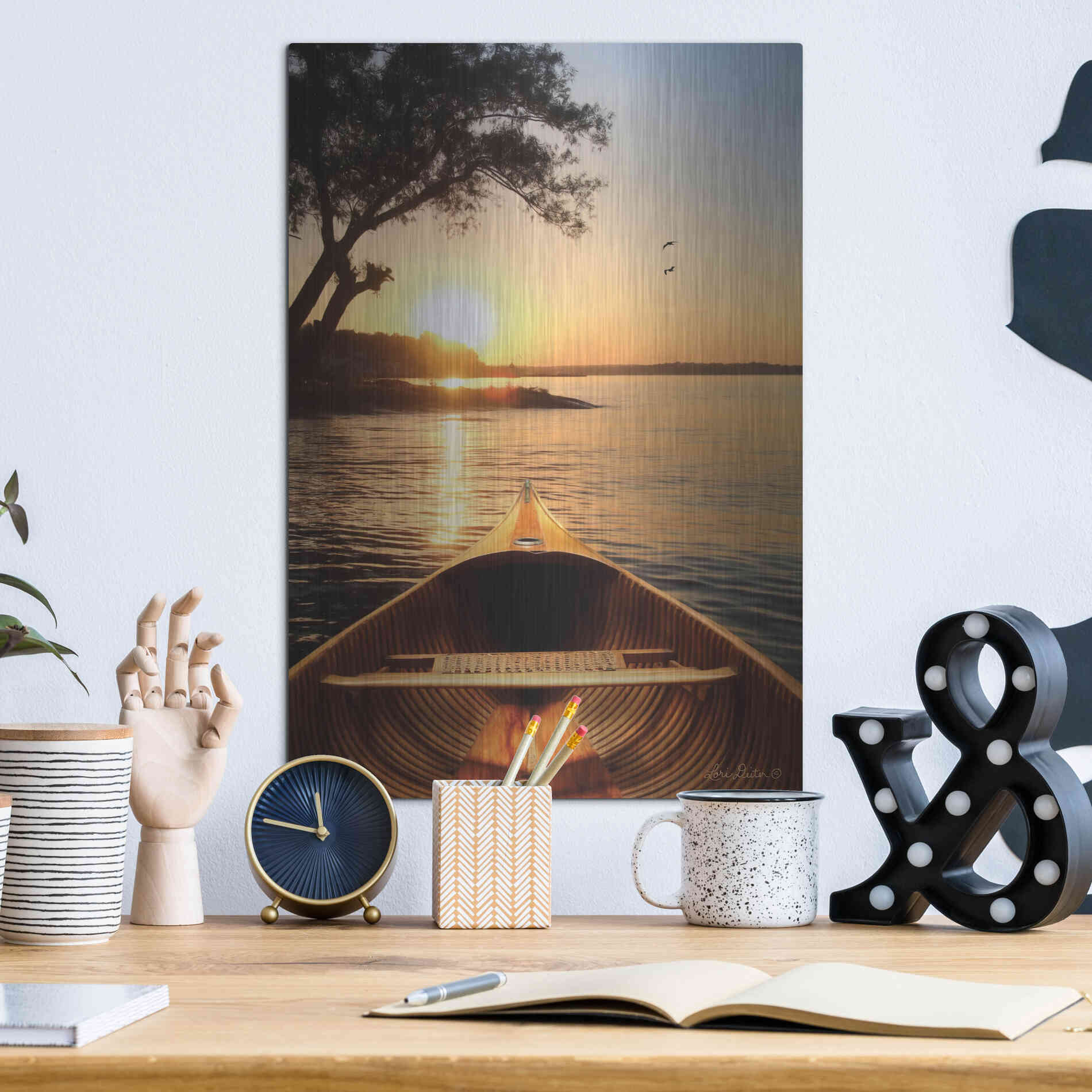 Luxe Metal Art 'Sunset on the Lake I' by Lori Deiter, Metal Wall Art,12x16