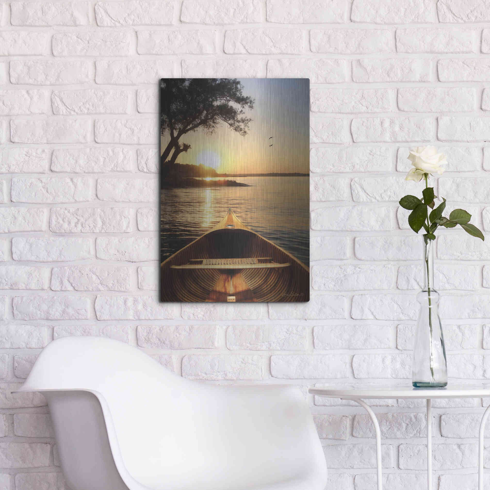 Luxe Metal Art 'Sunset on the Lake I' by Lori Deiter, Metal Wall Art,16x24
